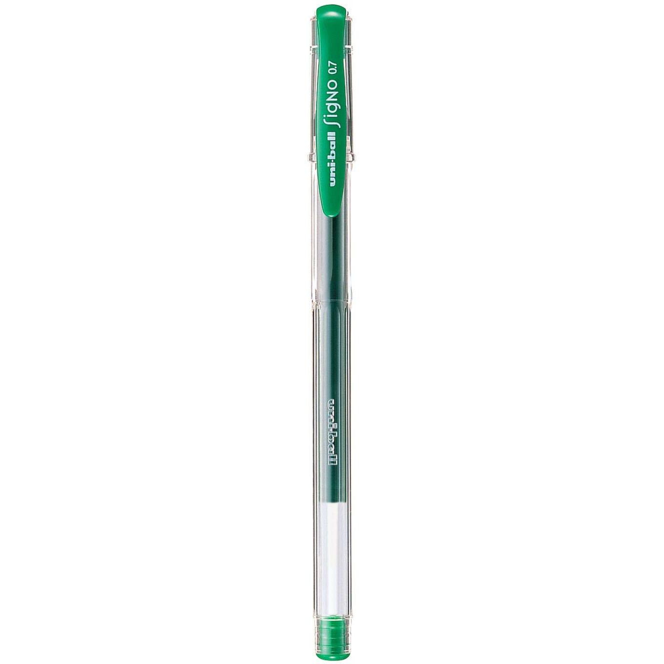 UNI-BALL Signo UM-100 0.7mm Gel Pen | Extremely Quick Drying Ink | Transparent Sleek Body | Smooth Long Lasting Smudge Free Ink | School and Office stationery | Green Ink, Pack of 6