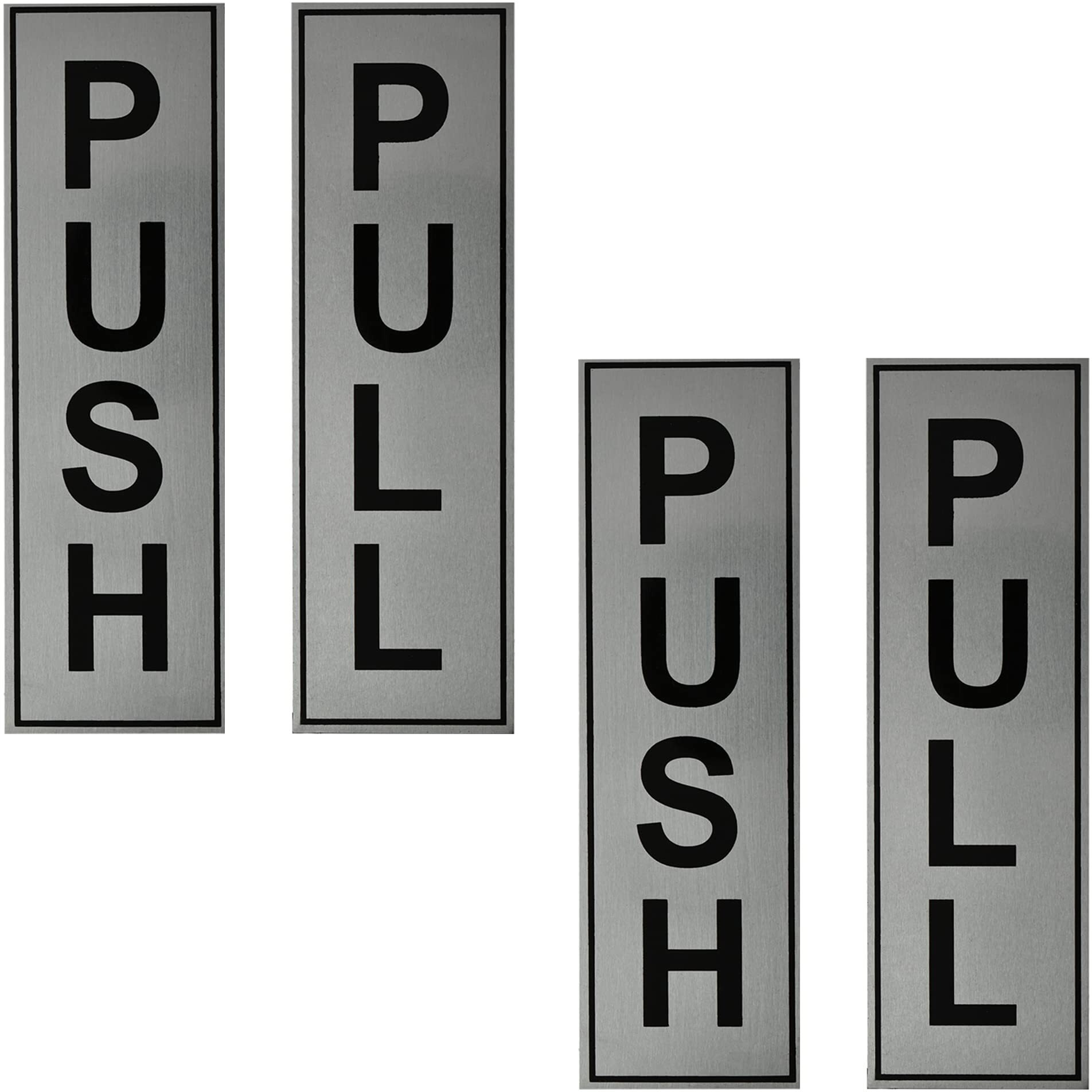 Buzz Cool Silver Metal Push Pull Sign Board For Glass Door, Wooden Door | Self Adhesive Stainless Steel Metal Sticker for Door | Push and Pull Sticker for Hospital Malls Office 2 Set Pack (4Pcs)