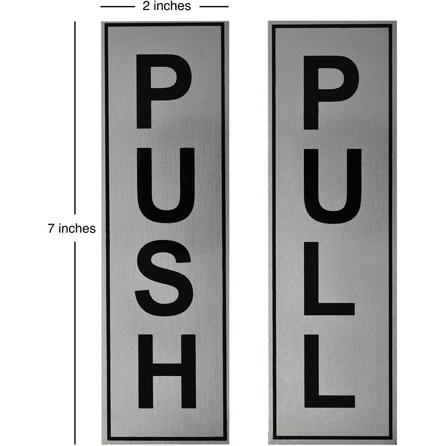 Buzz Cool Silver Metal Push Pull Sign Board For Glass Door, Wooden Door | Self Adhesive Stainless Steel Metal Sticker for Door | Push and Pull Sticker for Hospital Malls Office 2 Set Pack (4Pcs)
