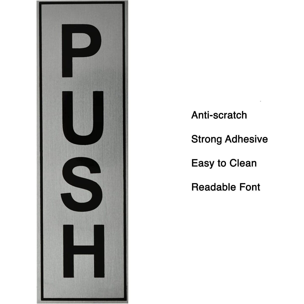 Buzz Cool Silver Metal Push Pull Sign Board For Glass Door, Wooden Door | Self Adhesive Stainless Steel Metal Sticker for Door | Push and Pull Sticker for Hospital Malls Office 2 Set Pack (4Pcs)