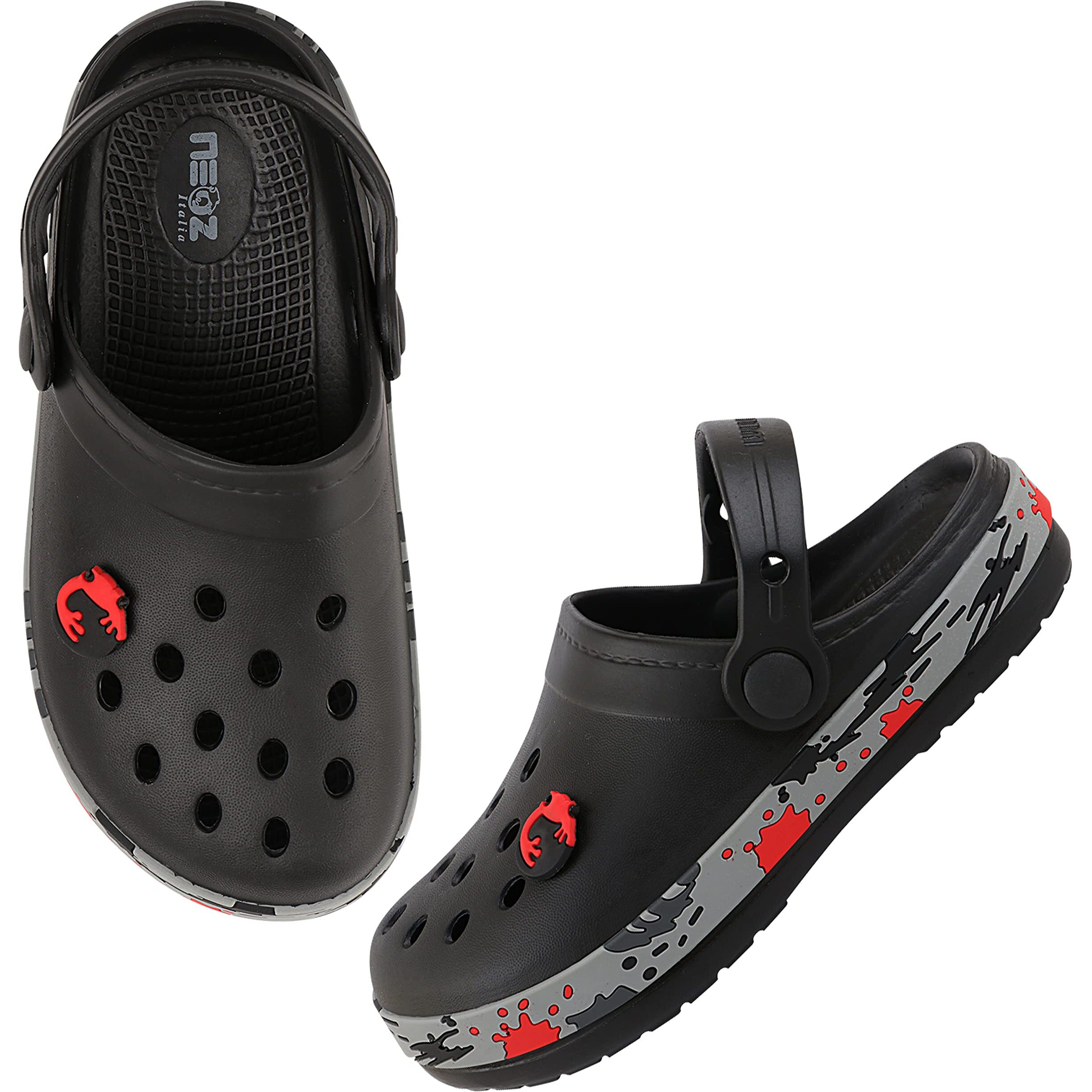 Neoz Casual Slingback Clogs for Kids with Soft Sole | Slip-On Breathable, Lightweight | Comfortable & Durable | Stylish Indoor & Outdoor Sandals Clogs for Kids, K-SPLASH-NERO_5