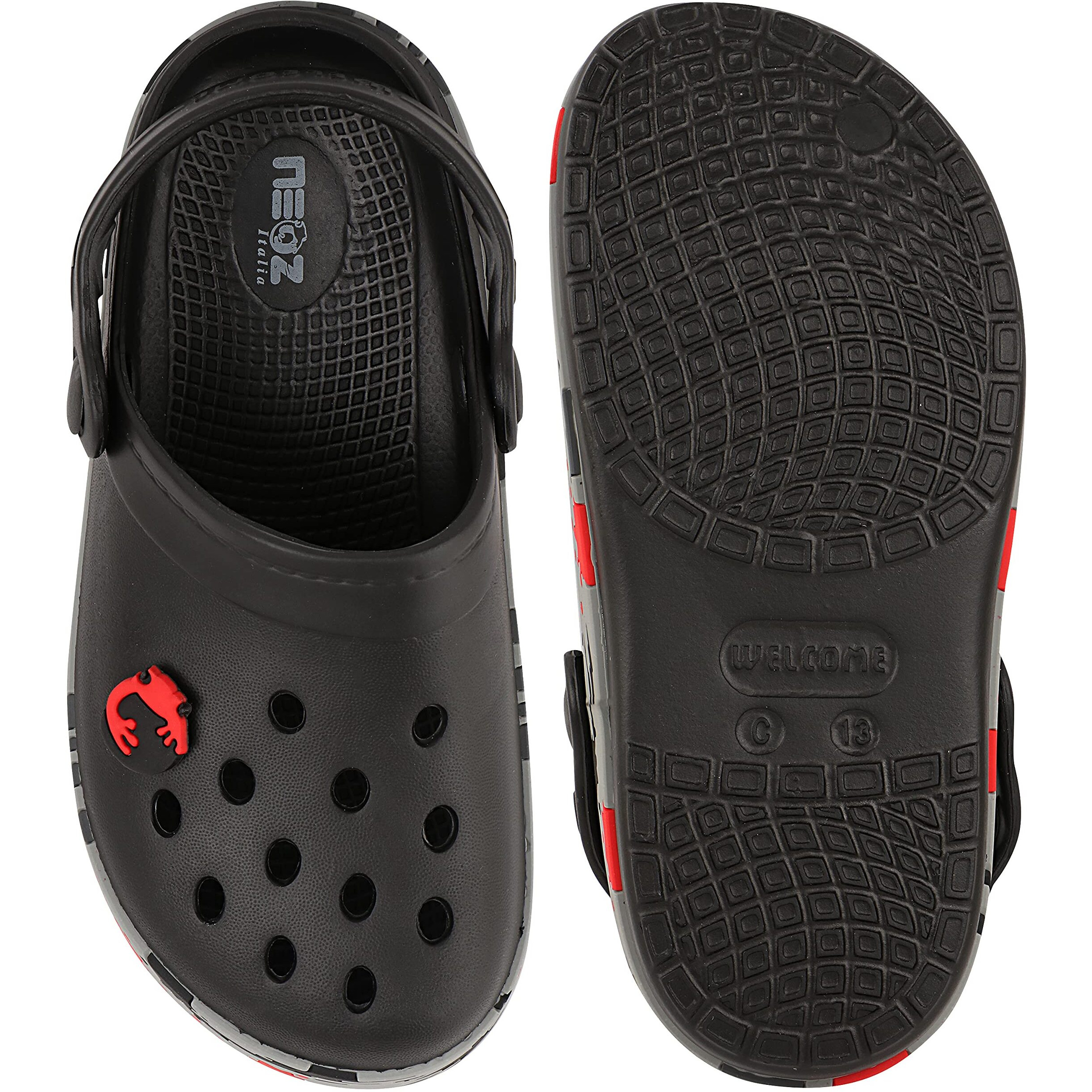 Neoz Casual Slingback Clogs for Kids with Soft Sole | Slip-On Breathable, Lightweight | Comfortable & Durable | Stylish Indoor & Outdoor Sandals Clogs for Kids, K-SPLASH-NERO_5