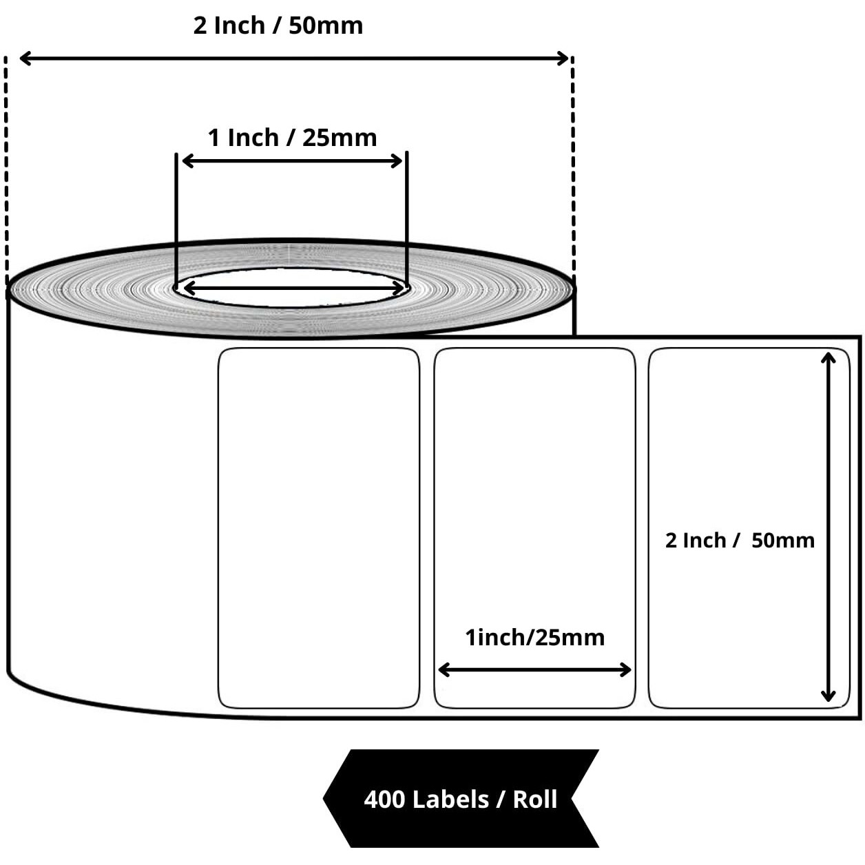 True-Ally 50x25 Thermal Sticker Label 2x1 inch (50mm x 25mm) Direct Thermal Barcode MRP Sticker Labels  400 Labels/Roll Designed for Small Thermal Printers (6 Rolls Per Pack (2400 Labels))