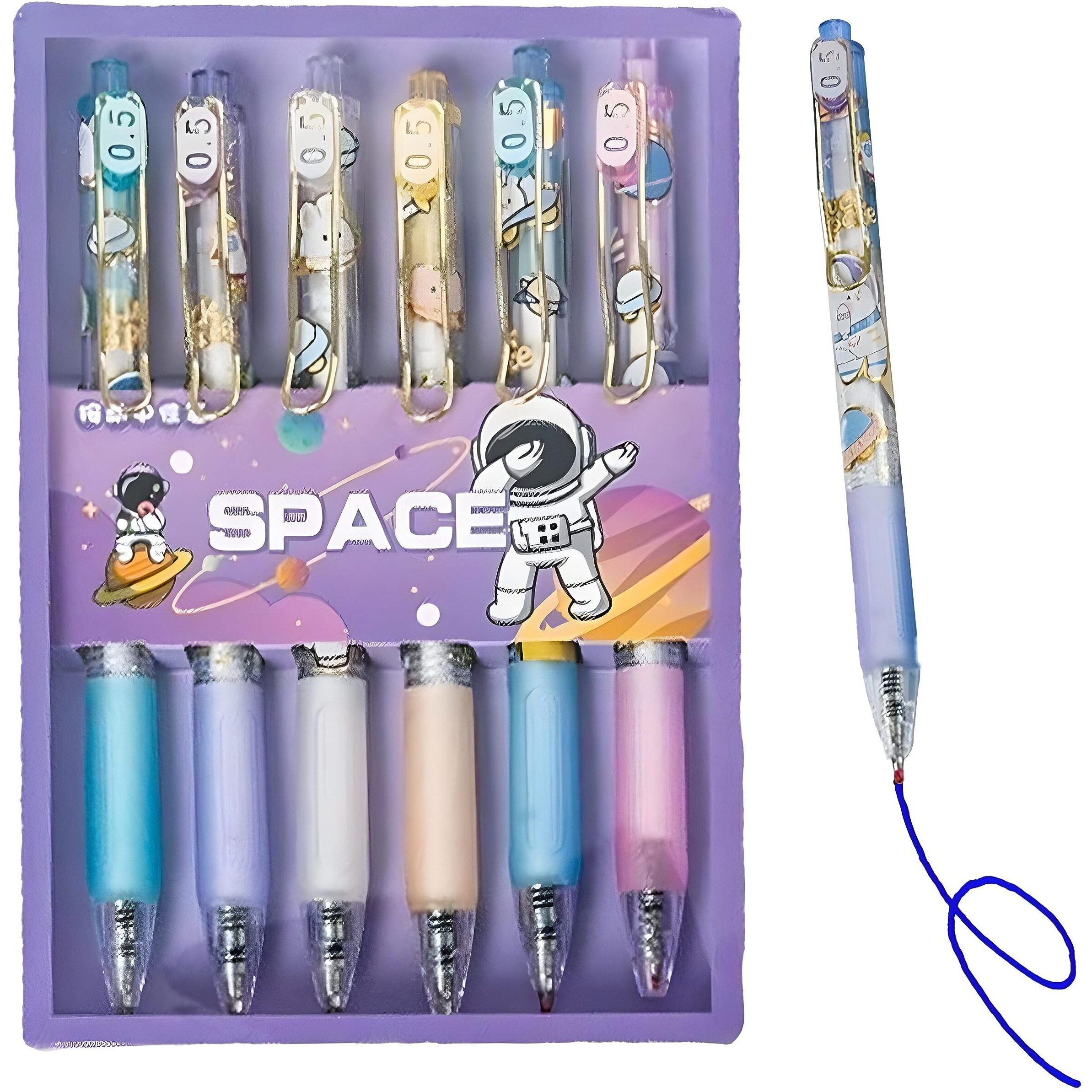 WISHKEY Plastic Retractable Gel Pen Set For Boys & Girls, Smooth Pens for Writing Class Notes & Journal, School Stationery Gift Item for Kids, Blue Ink (Set of 6)