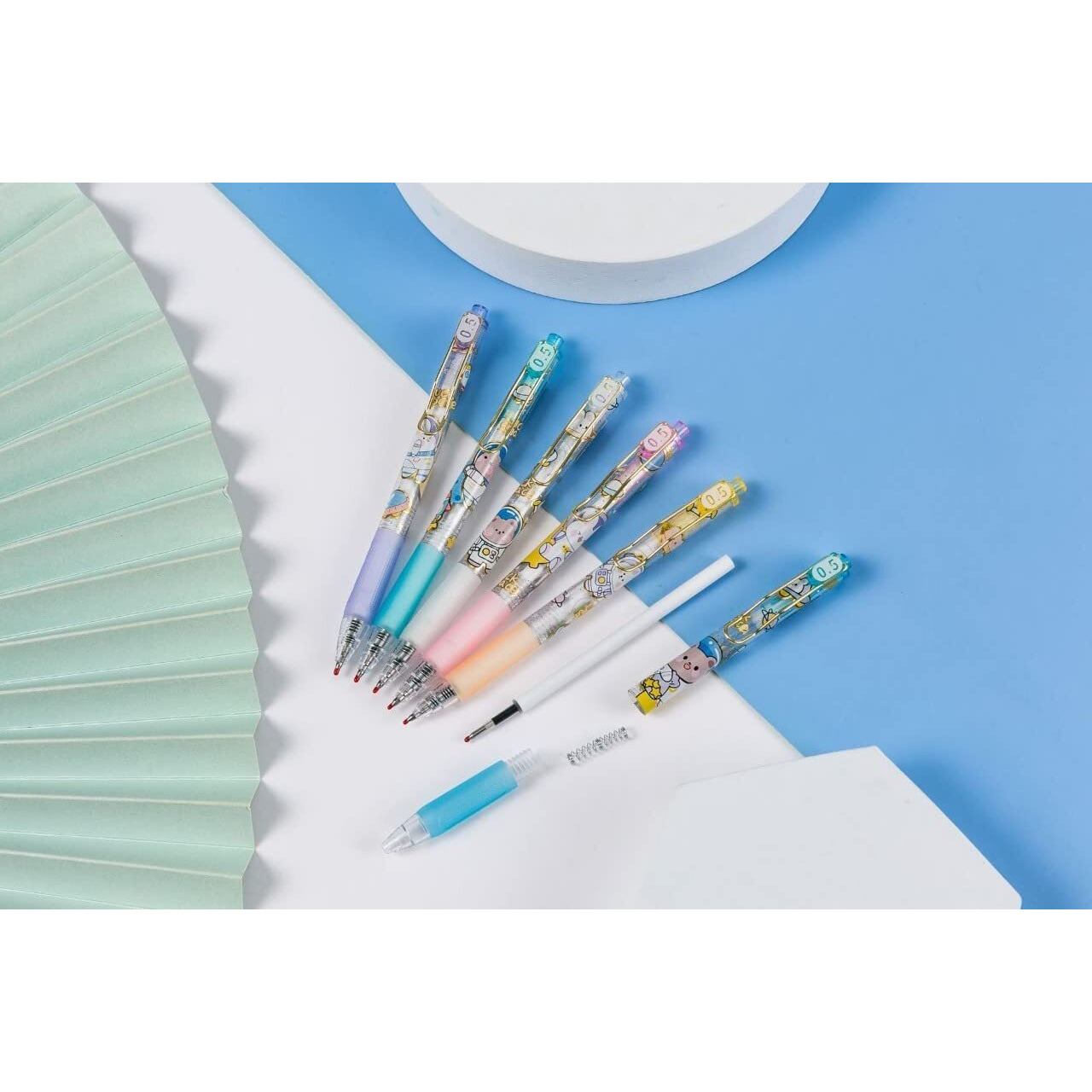 WISHKEY Plastic Retractable Gel Pen Set For Boys & Girls, Smooth Pens for Writing Class Notes & Journal, School Stationery Gift Item for Kids, Blue Ink (Set of 6)