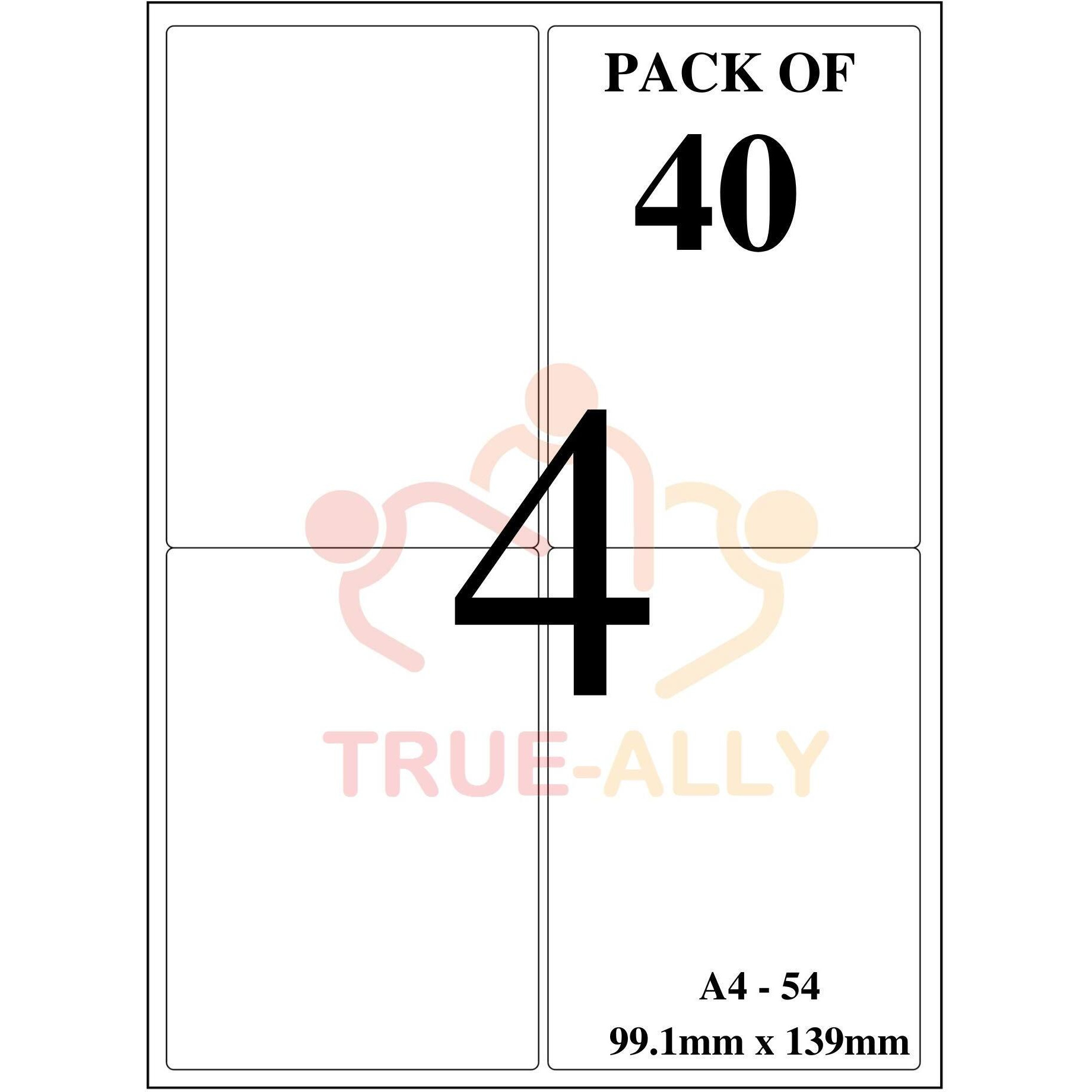 True-Ally Easy Ship Sticky Paper a4 Size Pack of 160 Labels (40 Sheets) Print Order Shipping Address Pre-Cut Labels Invoices Stickers (4 Labels in 1 Sheet)(A4ST4-40 Sheets)