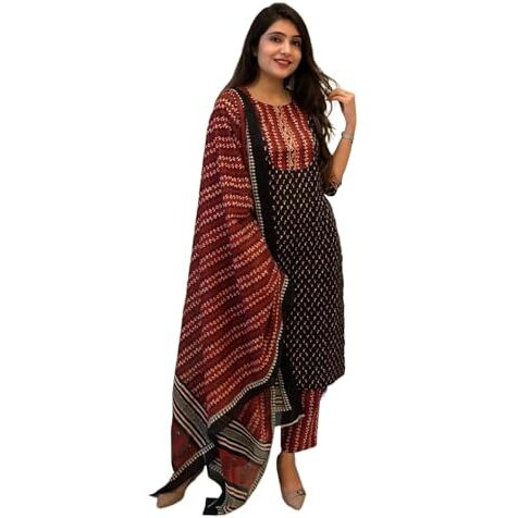 Pinkmint Printed Round Neck Kurta & Pant with Dupatta Set ll Traditional Kurta Set