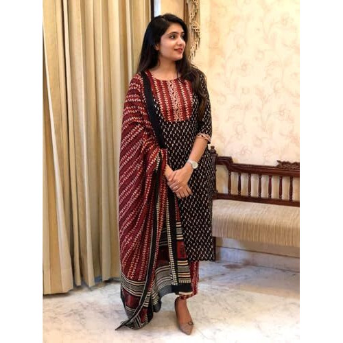 Pinkmint Printed Round Neck Kurta & Pant with Dupatta Set ll Traditional Kurta Set