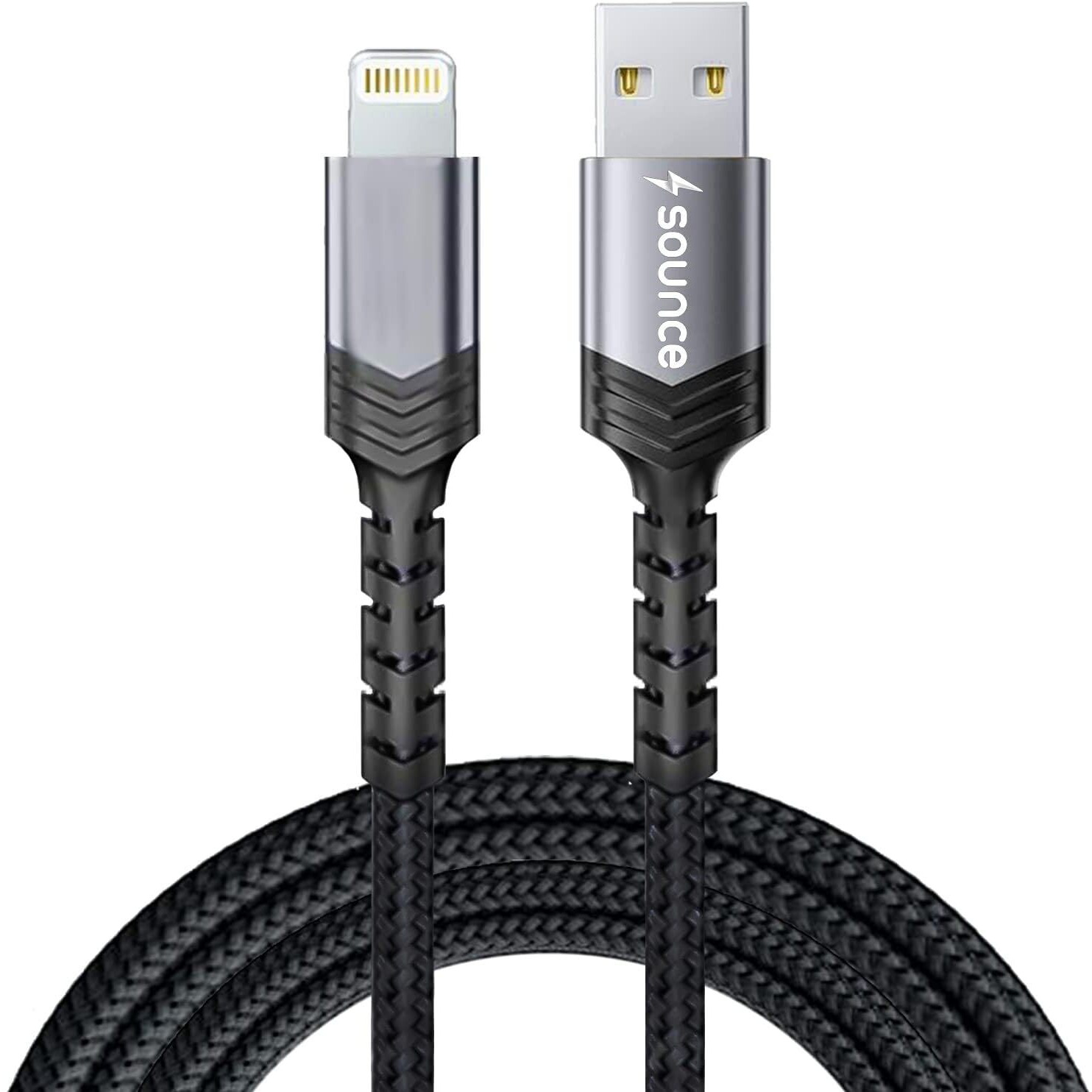 Sounce Nylon Braided USB to Lightning-Fast Charging and Data Sync Cable Compatible with iPhone 14,13, 12,11, X, 8, 7, 6, 5, iPad Air, Pro, Mini 1.5 Meter (Grey)