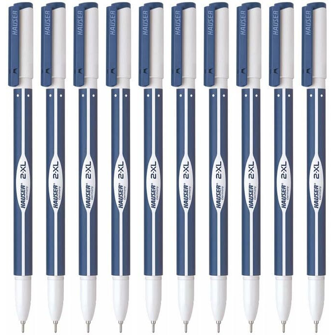 Hauser 2 XL Fine Tip Ball Pen | 2-XL Writing Length with Jumbo Refill | Minimalistic & Aesthetic Body Design | Blue Ink, Pack Of 10
