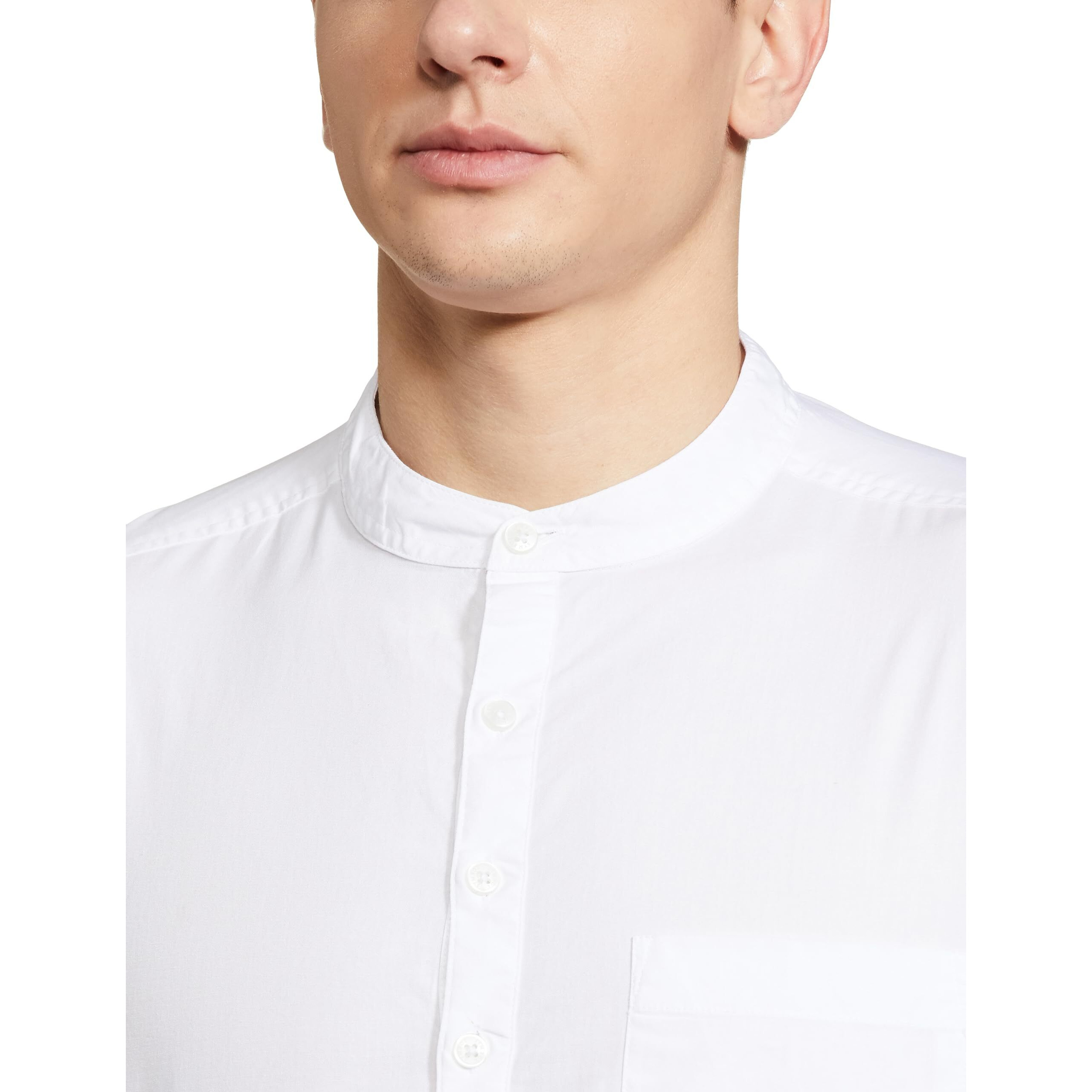 Amazon Brand - Symbol Men's 100% Cotton Regular Fit Casual Shirt (Kurta Placket Style) White L