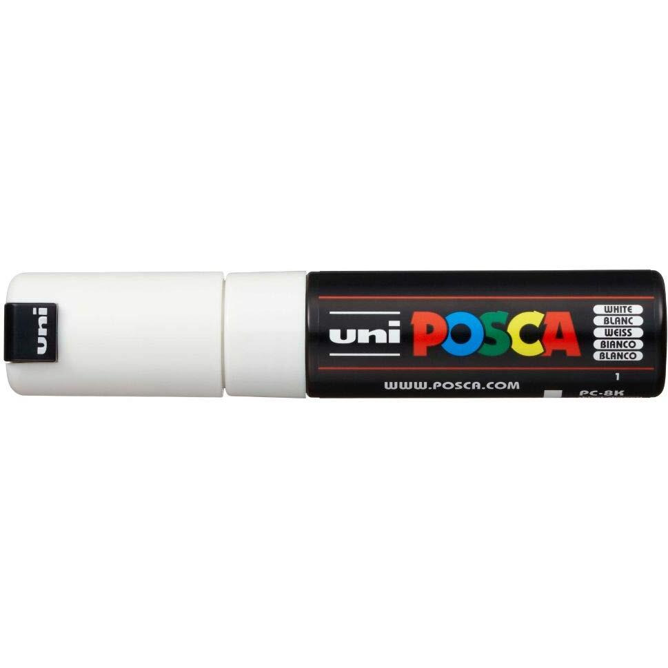 uni-Ball Posca PC-8K Bold Point Chisel Shaped Marker Pen (8.0 mm, White Ink, Pack of 1)