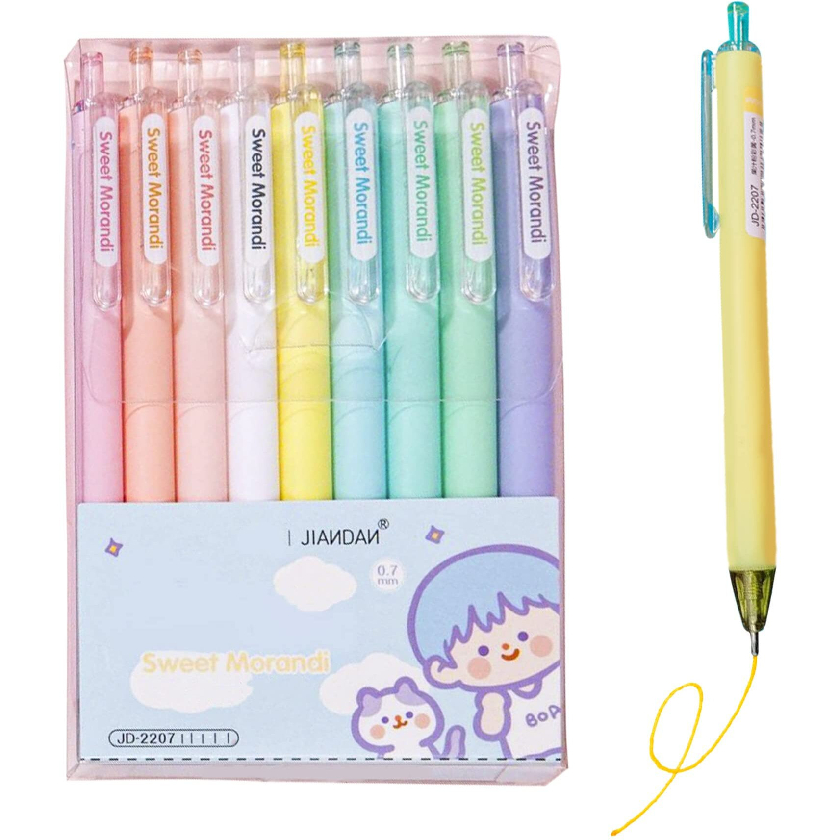 WISHKEY Plastic Colorful Retractable Gel Ink Pen Set For Kids, Unique Shades Drawing Pen, Stationery Gift For Decoration Class Projects, Doodling, Multicolor, 8+Years(Set of 9)