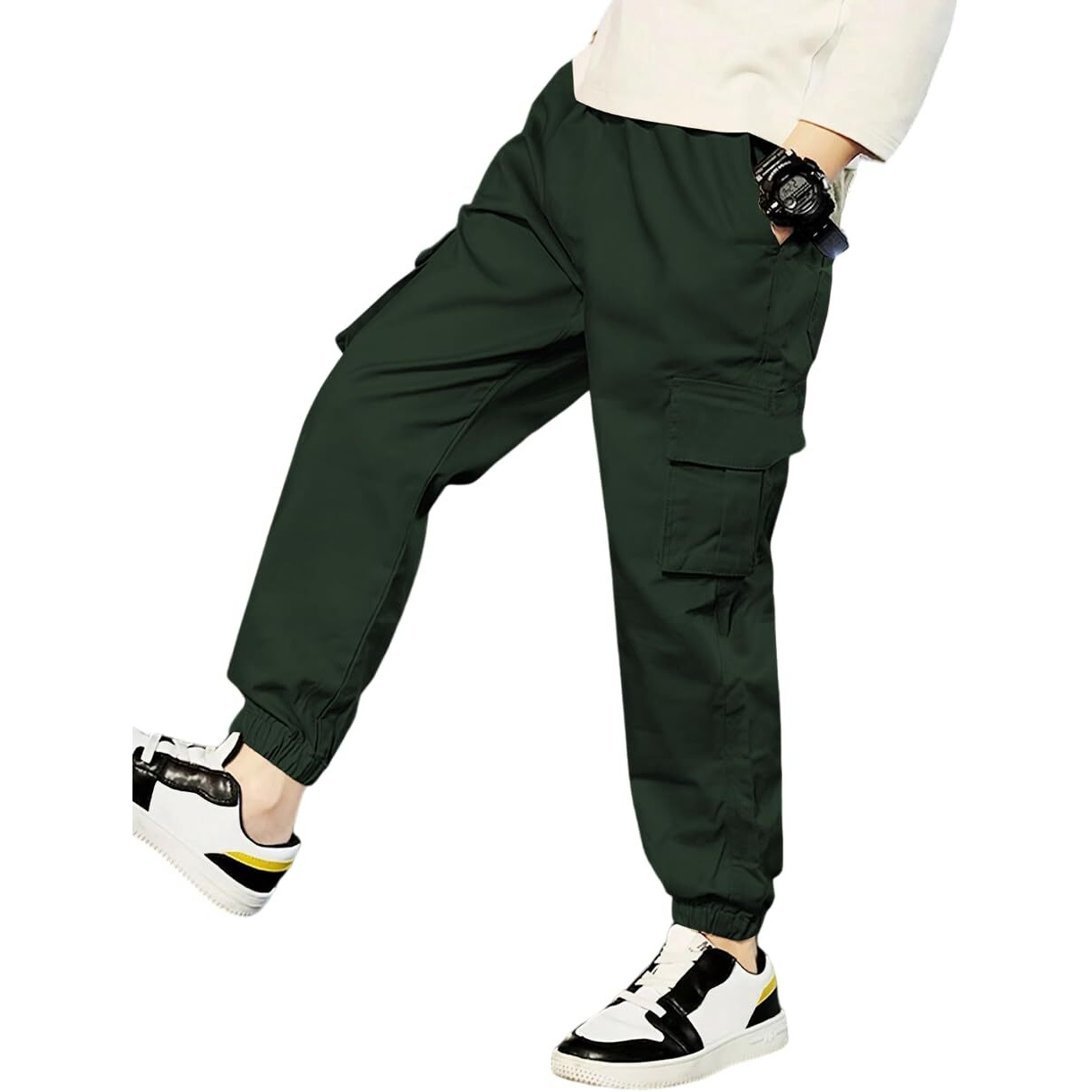 TAGAS Boy's Relaxed Casual Pants (KC-1-DARK Green_13 Years-14 Years)