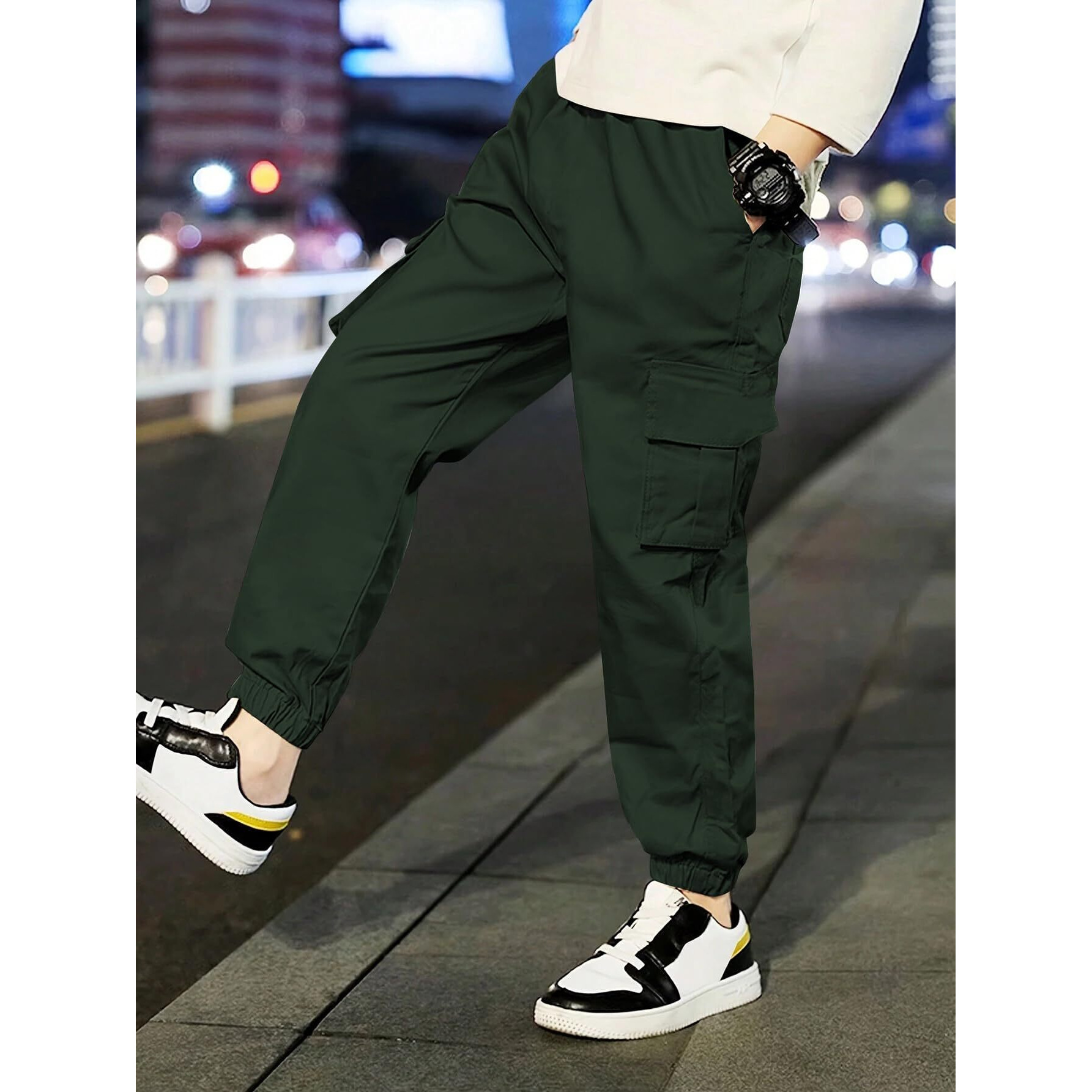 TAGAS Boy's Relaxed Casual Pants (KC-1-DARK Green_13 Years-14 Years)