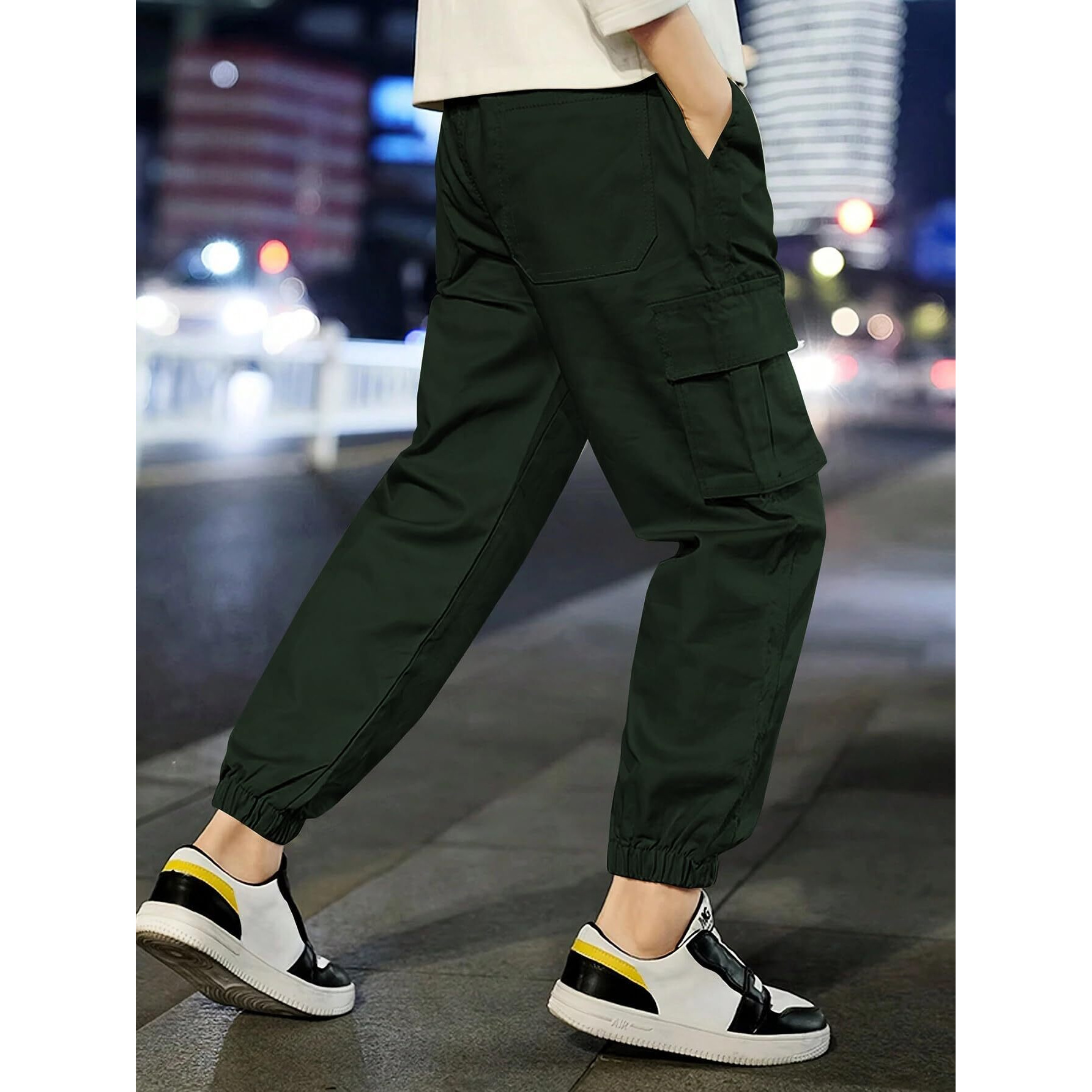 TAGAS Boy's Relaxed Casual Pants (KC-1-DARK Green_13 Years-14 Years)