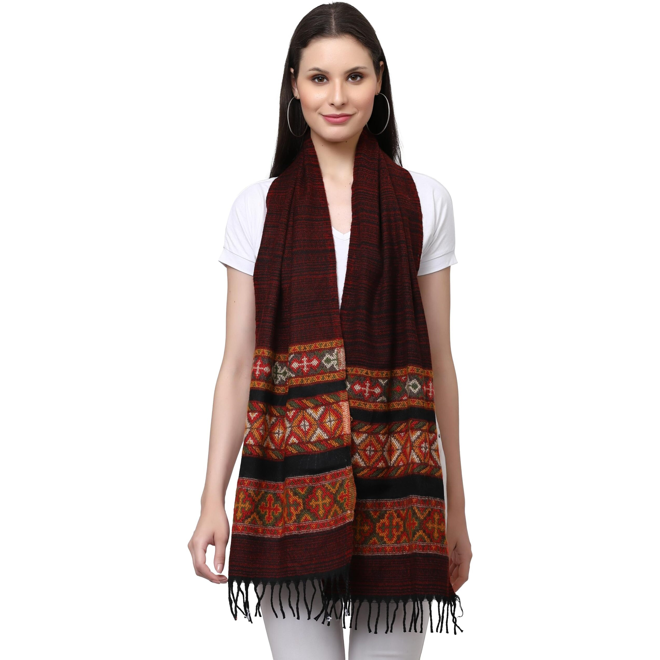 Weavers Villa Acro Wool Women's Muffler (MF-902,Maroon Size 34CM X 200CM)