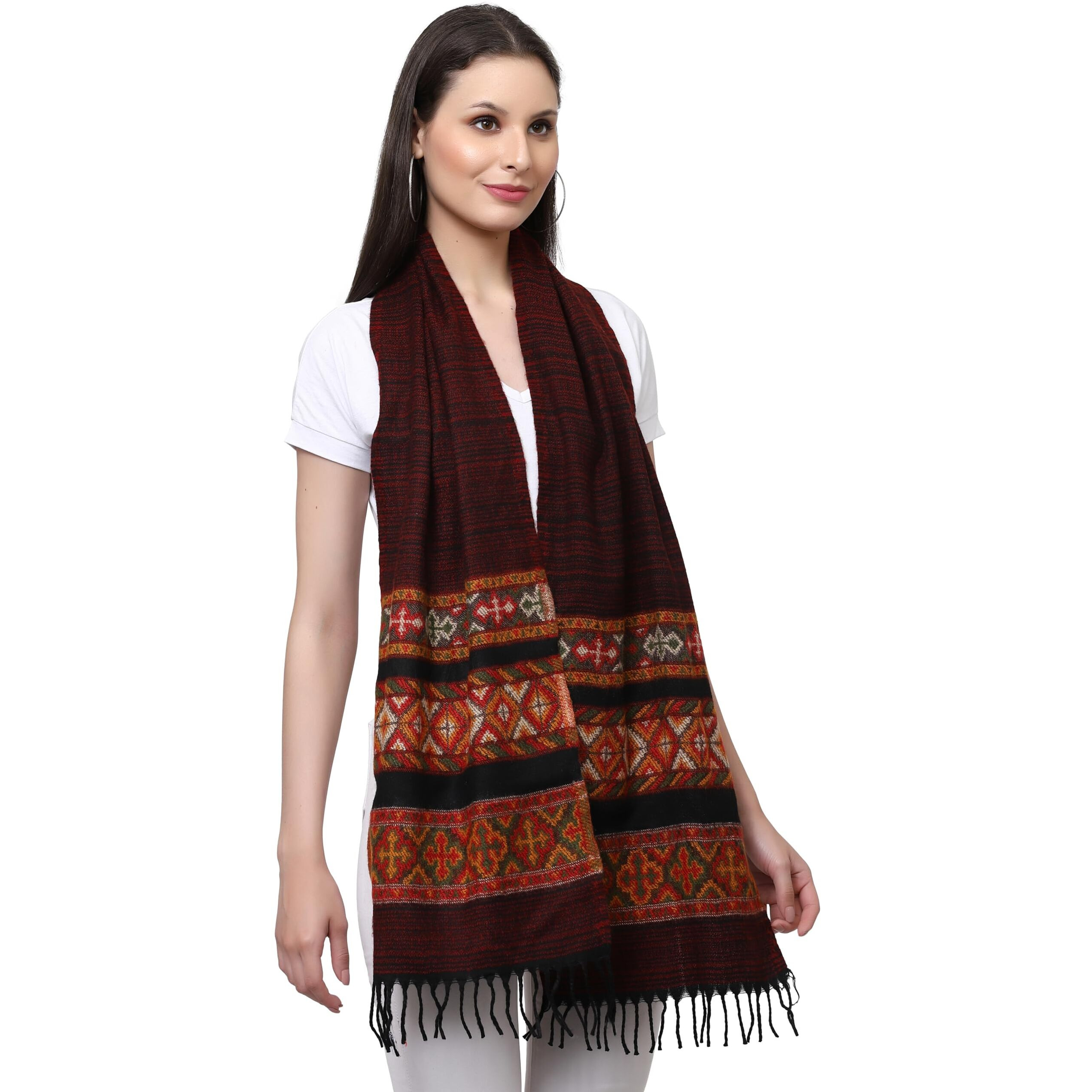 Weavers Villa Acro Wool Women's Muffler (MF-902,Maroon Size 34CM X 200CM)