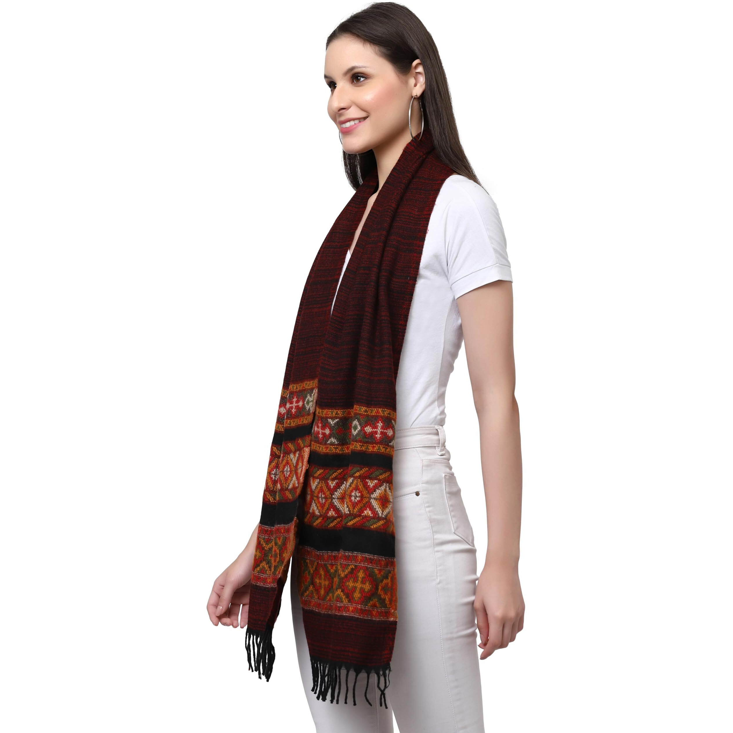 Weavers Villa Acro Wool Women's Muffler (MF-902,Maroon Size 34CM X 200CM)