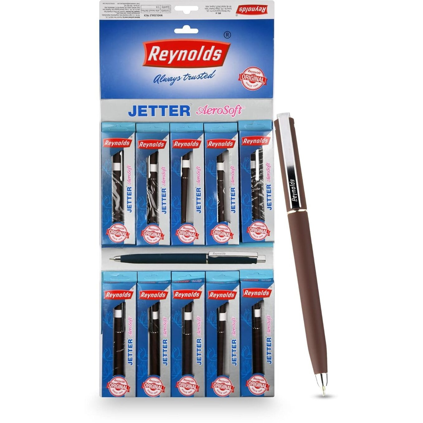 Reynolds JETTER AEROSOFT Ball Pen SET - 10 PENS BLUE | MULTI BODY COLOR BALL PEN WITH COMFORTABLE GRIP |BLUE BALL PENS FOR WRITING | PEN FOR PROFESSIONALS | 0.7 mm TIP SIZE