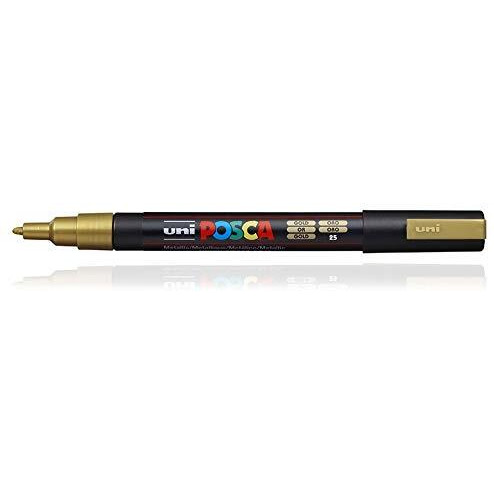 Uniball Posca 3M 0.9-1.3 mm Bullet Shaped Marker Pen (Gold Ink, Pack of 1), Medium (UNMRPC3MGL)