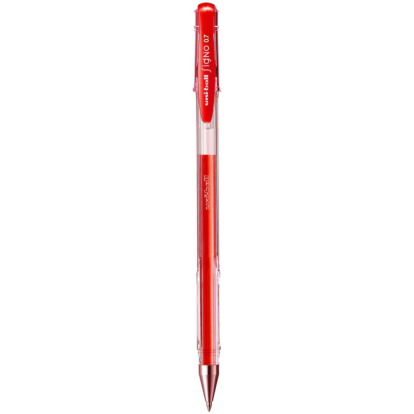 UNI-BALL Signo UM-100 0.7mm Gel Pen | Extremely Quick Drying Ink | Transparent Sleek Body | Smooth Long Lasting Smudge Free Ink | School and Office stationery | Red Ink, Pack of 6
