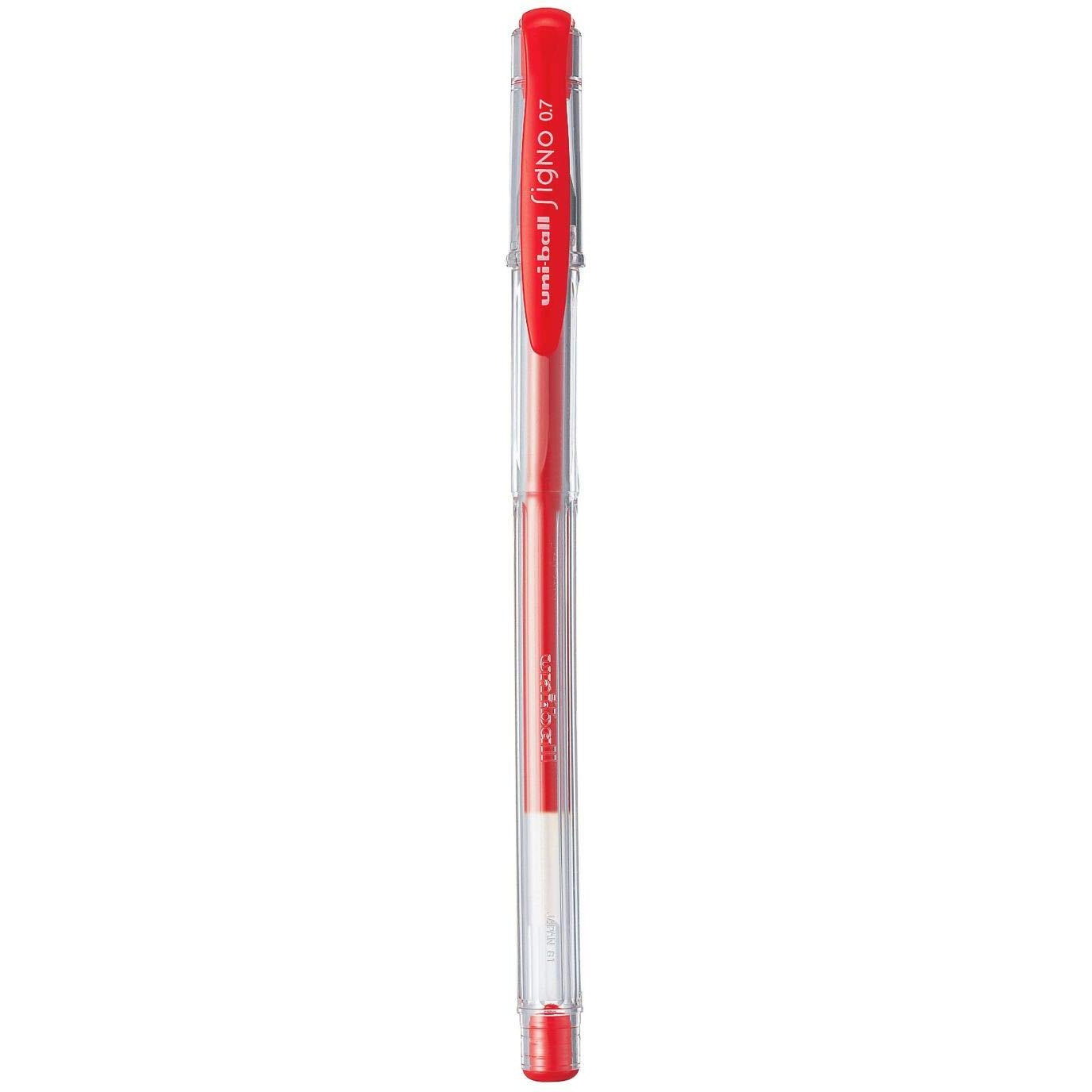 UNI-BALL Signo UM-100 0.7mm Gel Pen | Extremely Quick Drying Ink | Transparent Sleek Body | Smooth Long Lasting Smudge Free Ink | School and Office stationery | Red Ink, Pack of 6
