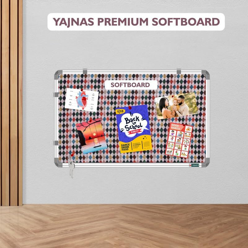 YAJNAS 3x3 Feet Premium Material Diamond Dews Designed Notice Board/Soft Board/Bulletin Board/Pin-up Display Board for Study Room, Office, School & Home Use