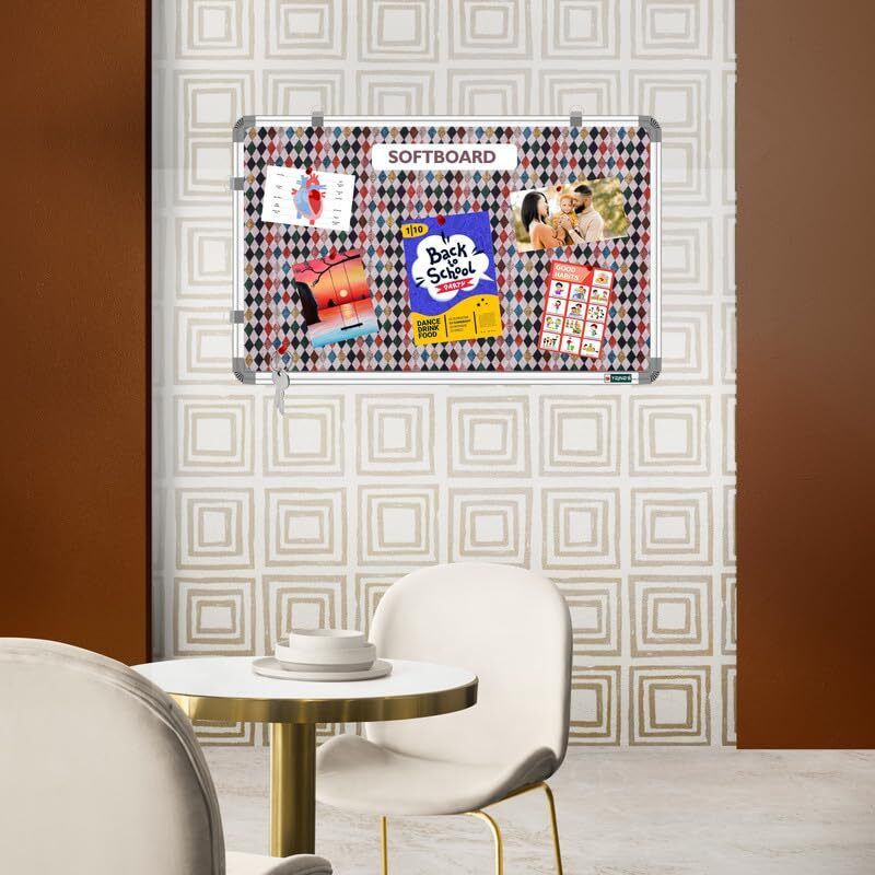 YAJNAS 3x3 Feet Premium Material Diamond Dews Designed Notice Board/Soft Board/Bulletin Board/Pin-up Display Board for Study Room, Office, School & Home Use