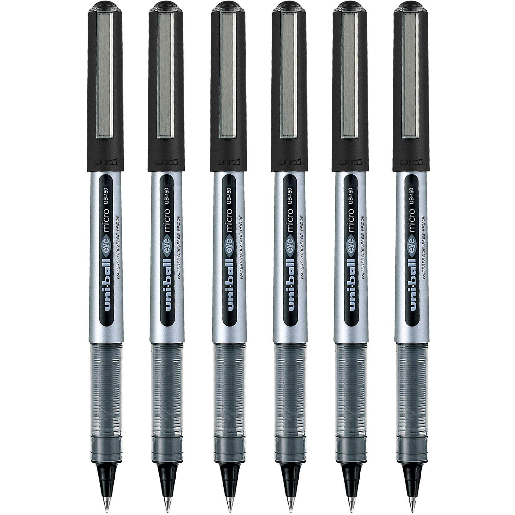 uni-ball Eye UB150 0.5mm Roller Ball Pen | Black Ink, Pack of 6