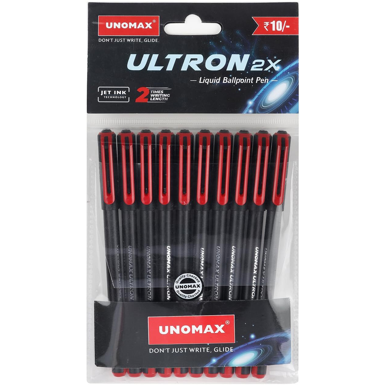 UNOMAX Ultron 2X Ball Pen - Set of 10 (Jet Red) | Unleash the Art of Writing with Elegance | Matt Finish Body | 0.7mm Tip Size for Superior Precision | Jet Ink Technology for Effortless