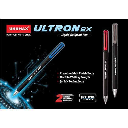 UNOMAX Ultron 2X Ball Pen - Set of 10 (Jet Red) | Unleash the Art of Writing with Elegance | Matt Finish Body | 0.7mm Tip Size for Superior Precision | Jet Ink Technology for Effortless