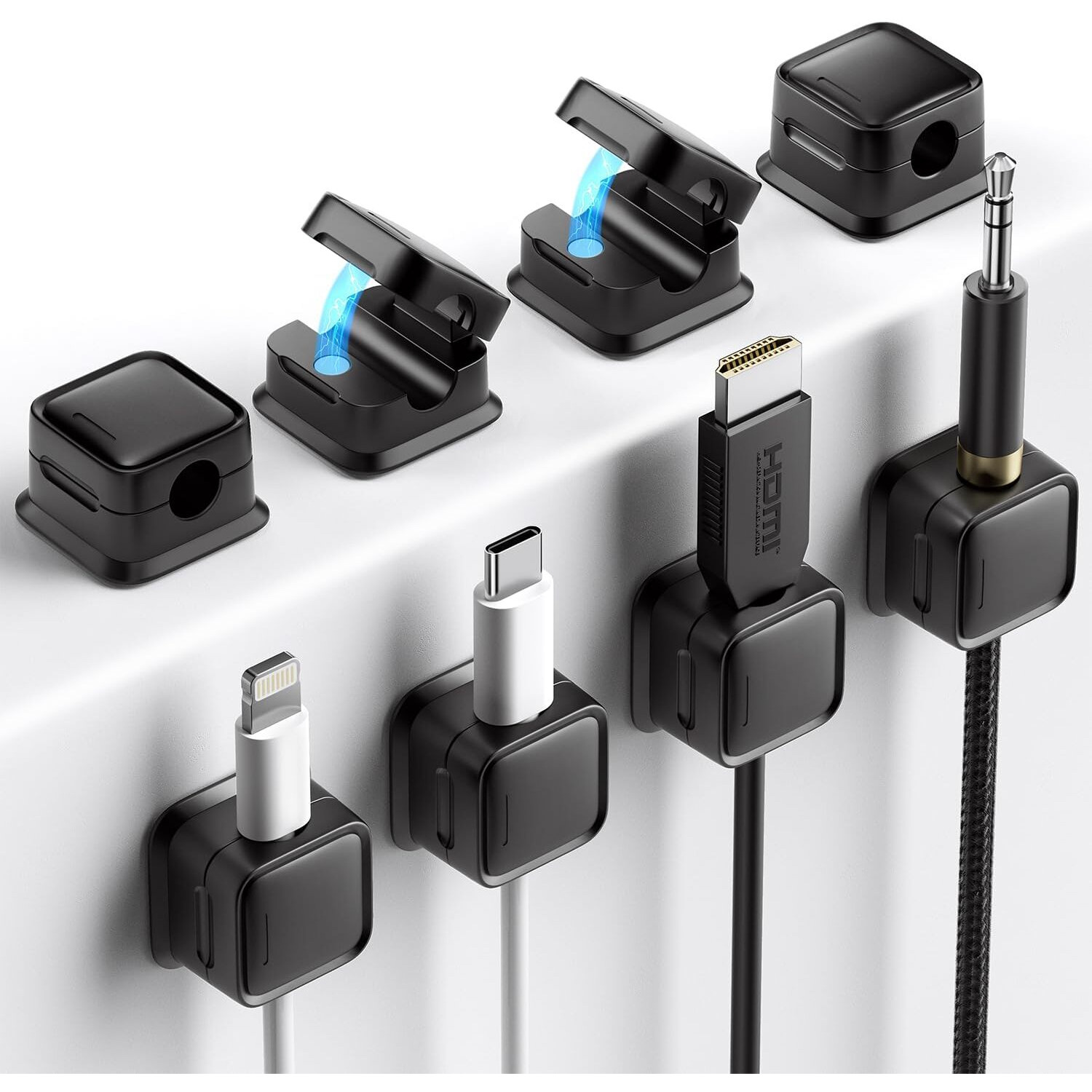 GadgetBite Magnetic Cable Organizer Clips  Self-Adhesive Wire Management Solution for Home and Office,Car,Desk, Management Solution for Data Cable, Power Cords and More (Pack of 8)-Black