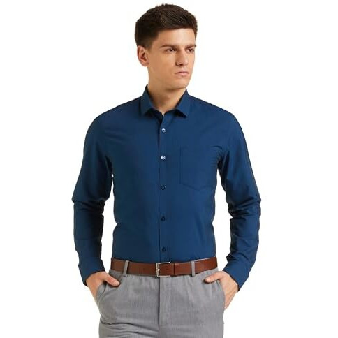 Amazon Brand - Symbol Men's Cotton Rich Formal Shirt | Plain | Full Sleeve - Regular Fit (Available in Plus Size) (Navy_42)