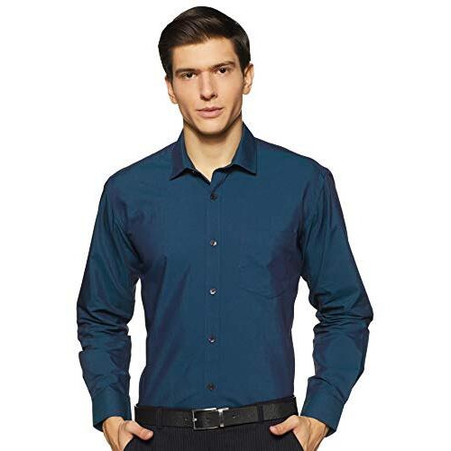 Amazon Brand - Symbol Men's Cotton Rich Formal Shirt | Plain | Full Sleeve - Regular Fit (Available in Plus Size) (Navy_42)