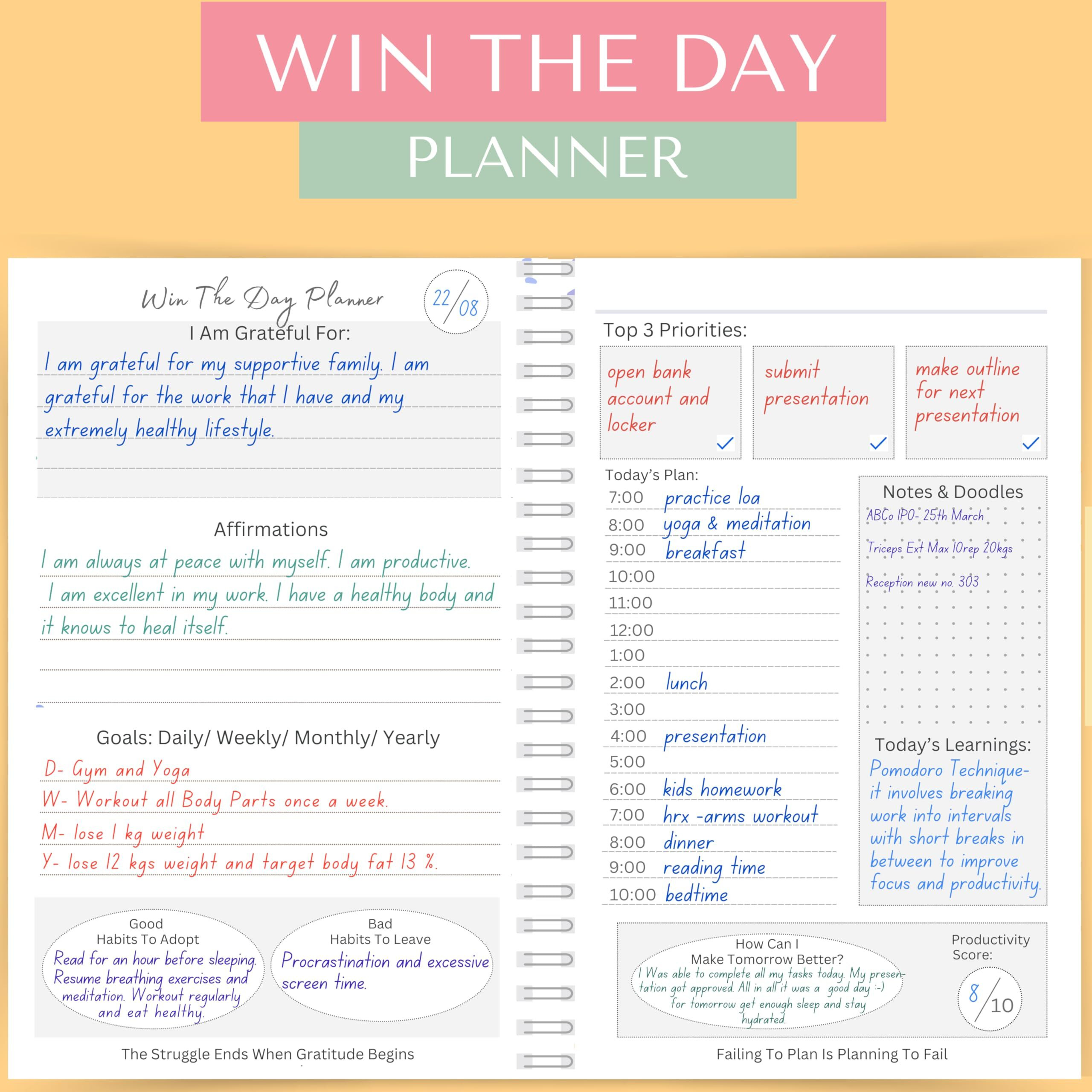 LAURET BLANC Daily Planner and Organizer, Affirmation and Gratitude Journal- A5, 80 GSM, 160 Pages. Plan for 80 Days.  (Colour 11)