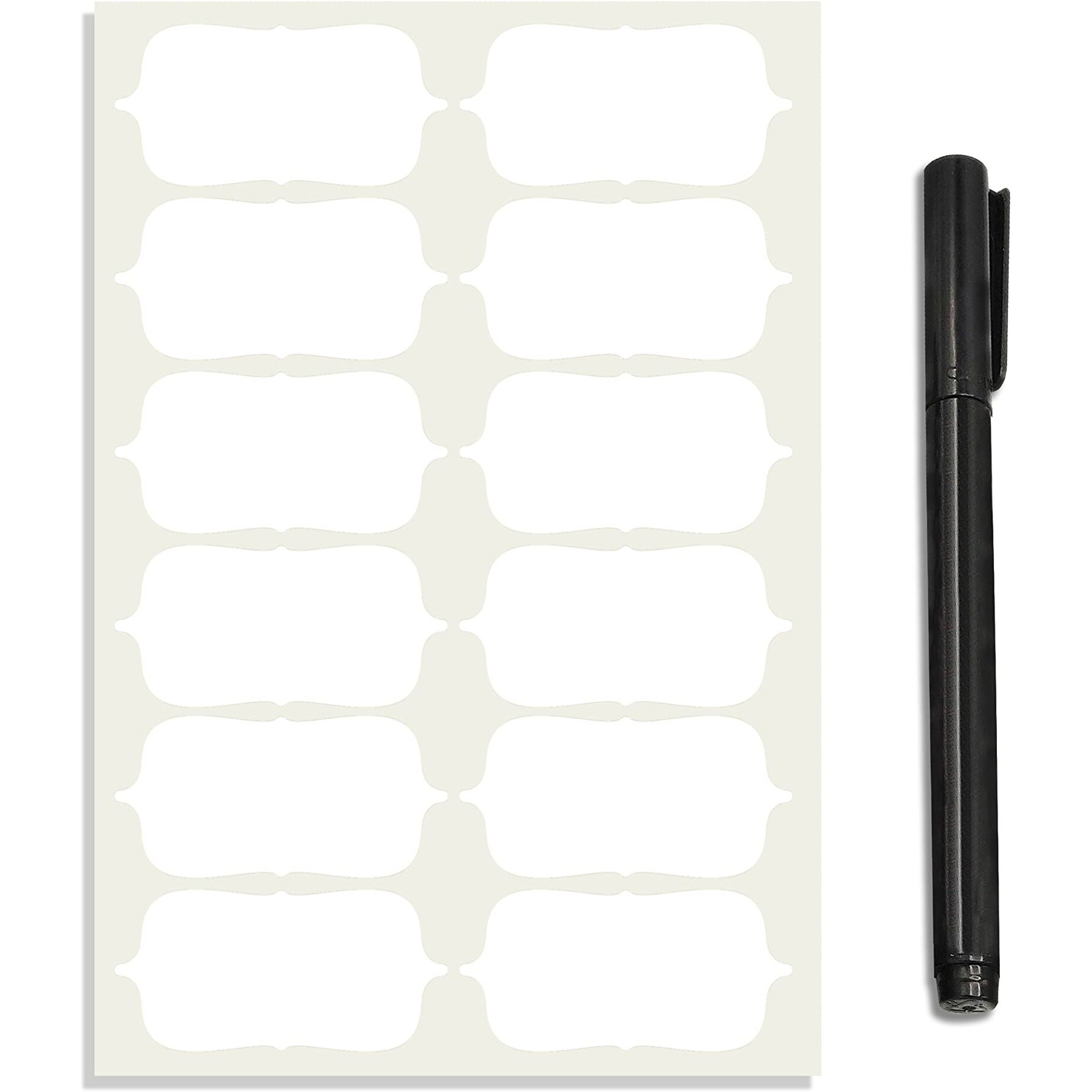 FlyBuy Hub Pack of 84 Pc Waterproof Vinyl Stickers for Mason Jars Glass Bottles, Decals Craft, Kitchen Jar Labels Stickers with Pencil (2.5 Inch x 1.25 Inch) (White)