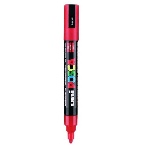 UNI-BALL Posca 5M 1.8-2.5 mm Bullet Shaped Paint Marker Pen | Reversible & Washable Tips | For Rocks Painting, Fabric, Wood, Canvas, Ceramic, Scrapbooking, DIY Crafts | Red Ink, Pack of 1