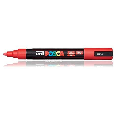 UNI-BALL Posca 5M 1.8-2.5 mm Bullet Shaped Paint Marker Pen | Reversible & Washable Tips | For Rocks Painting, Fabric, Wood, Canvas, Ceramic, Scrapbooking, DIY Crafts | Red Ink, Pack of 1