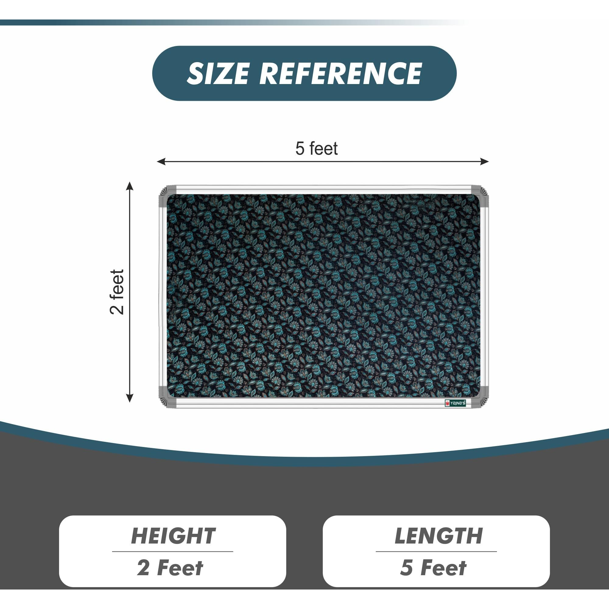 YAJNAS 2x5 Feet Premium Material Blossom Blue Designed Notice Board/Soft Board/Bulletin Board/Pin-up Display Board for Study Room, Office, School & Home Use