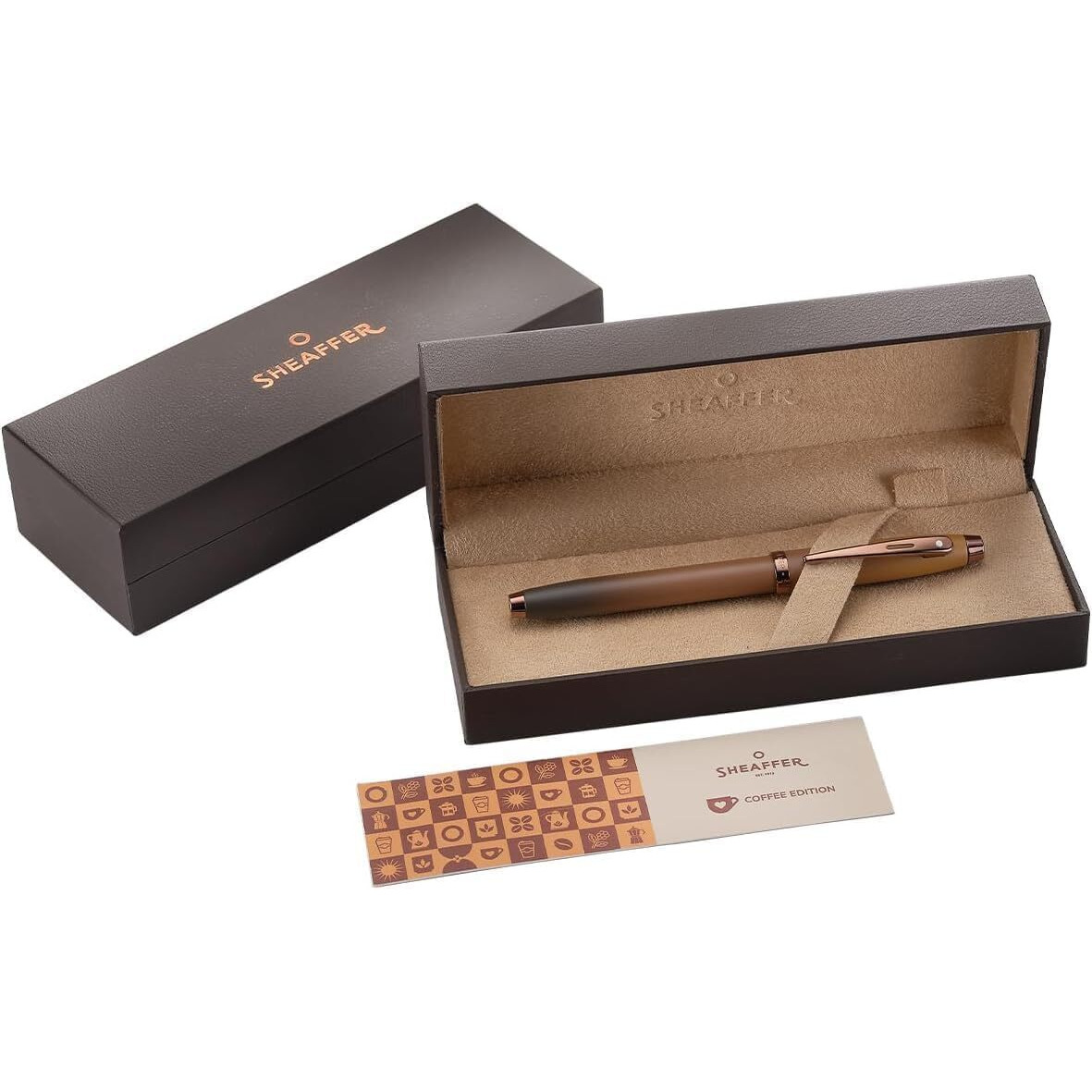 Sheaffer 100 9374 Coffee Edition Matt Brown Rollerball Pen with Regal Brown PVD Trims | Luxury Pen Gift Set
