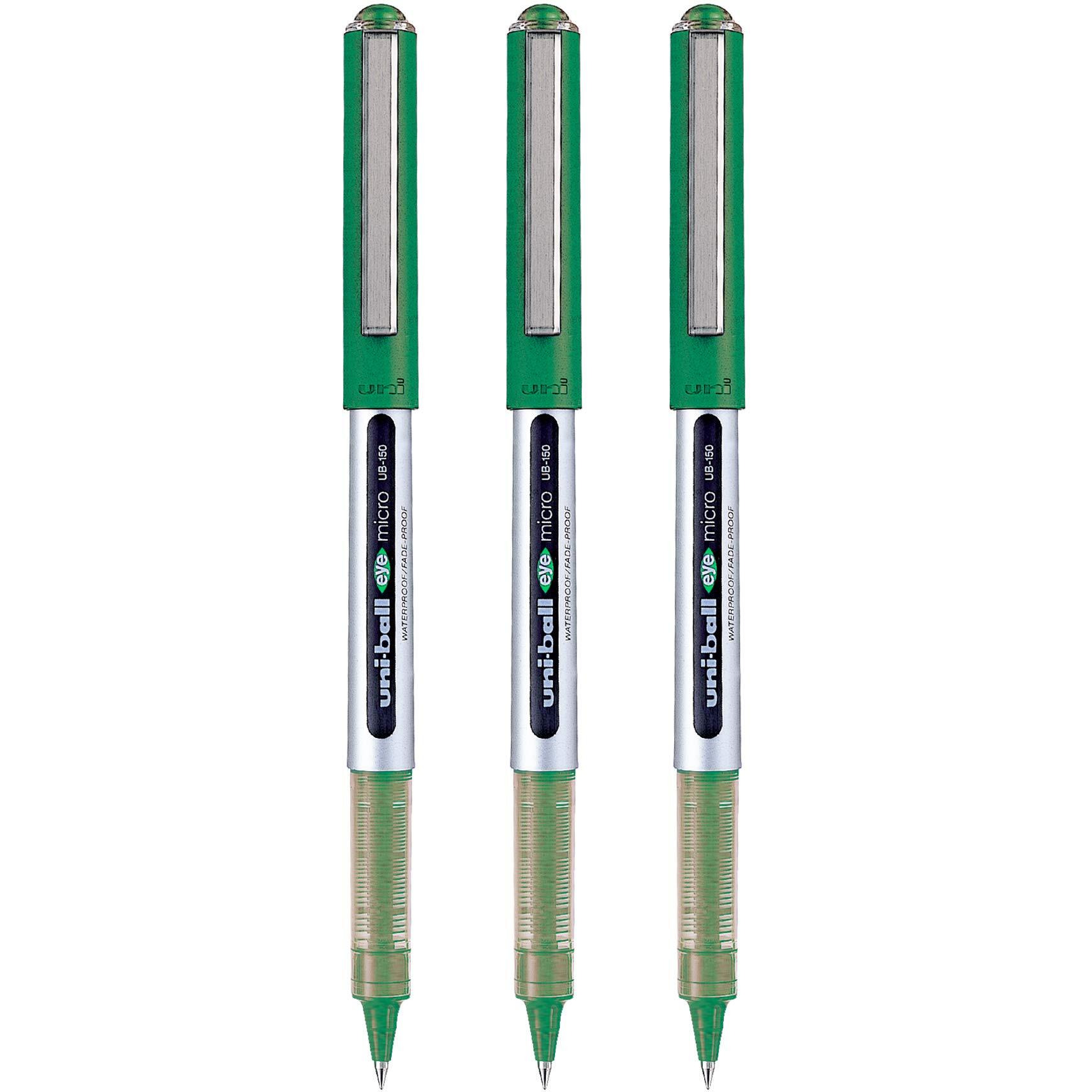 UNI-BALL Eye UB150 0.5mm Roller Ball Pen | Green Ink, Pack of 3