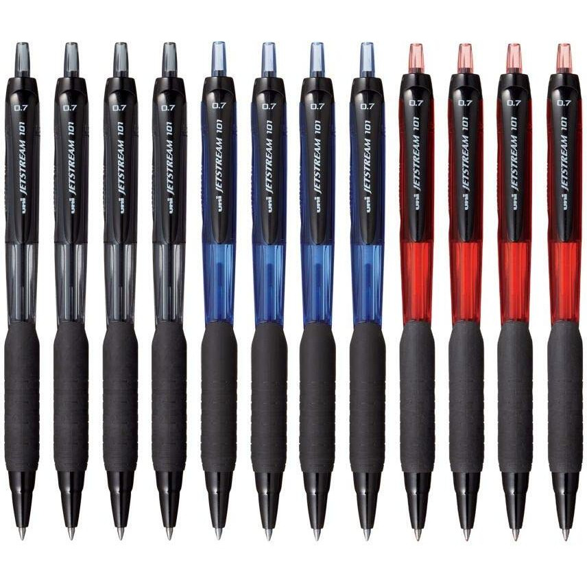 uni-ball Jetstream SXN101 0.7mm Roller Ball Pen | Blue, Black & Red Ink, Pack of 12