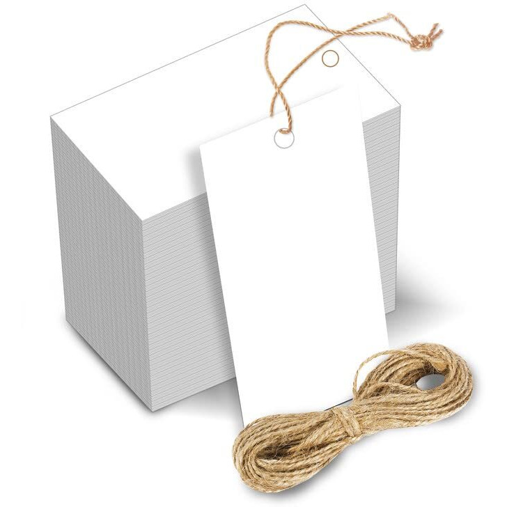 Clickedin - Blank Rectangular White Paper Tags for Packaging, Perfect for Gift and Order Packaging 100 Pieces 3 x 1.5 Inches with Thread