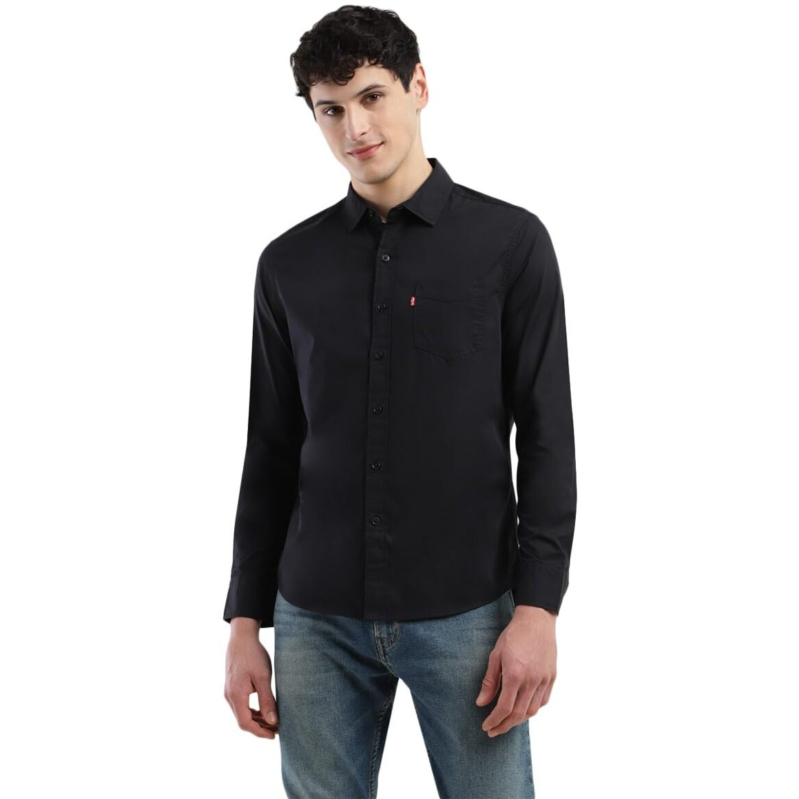 Levis Mens Spread Collar Slim Fit Solid Shirts Black