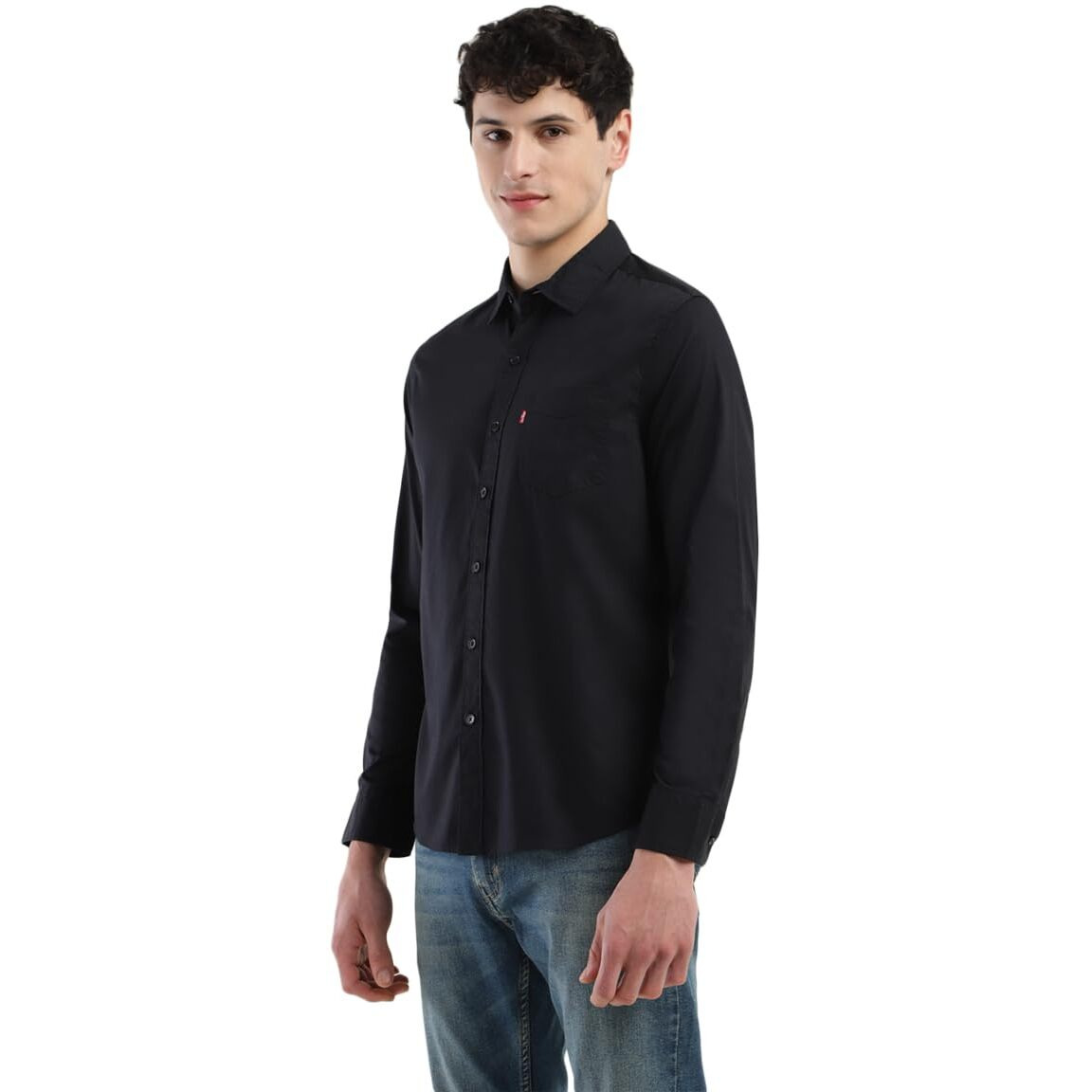 Levis Mens Spread Collar Slim Fit Solid Shirts Black