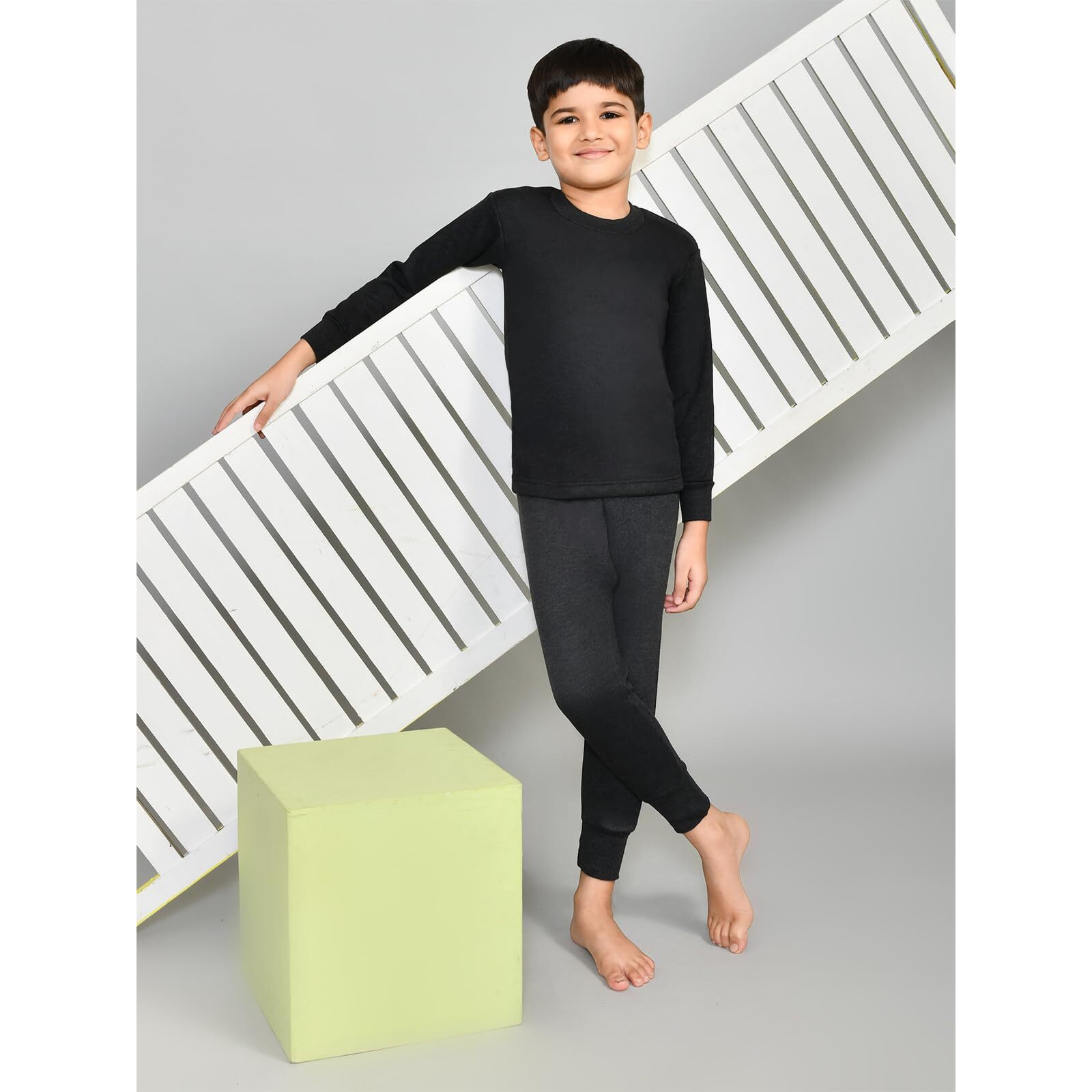 Lux Cottswool Boys Plain Thermal (COTT_Kids_SDC_Set_Black Mellange_73)