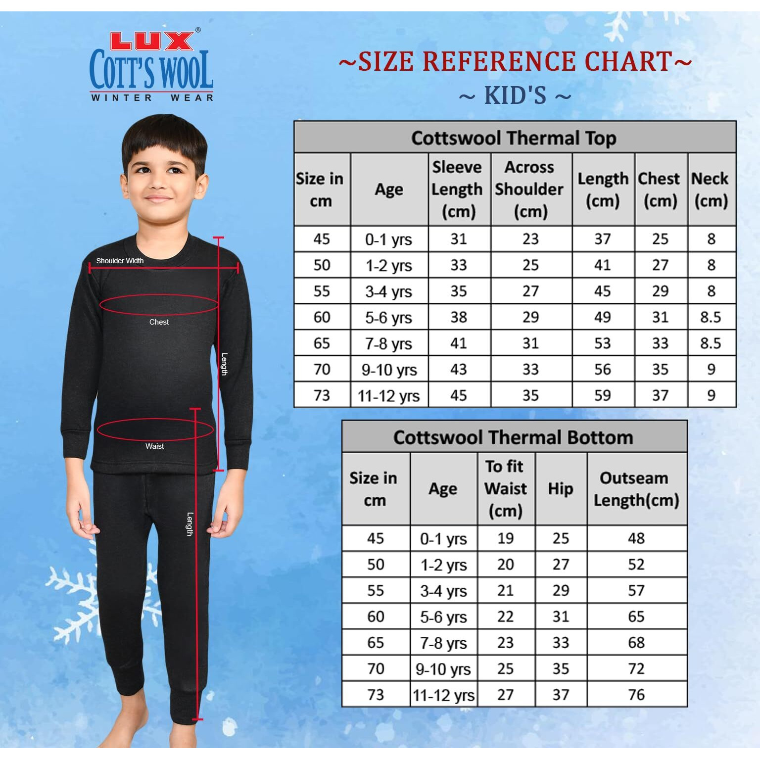 Lux Cottswool Boys Plain Thermal (COTT_Kids_SDC_Set_Black Mellange_73)