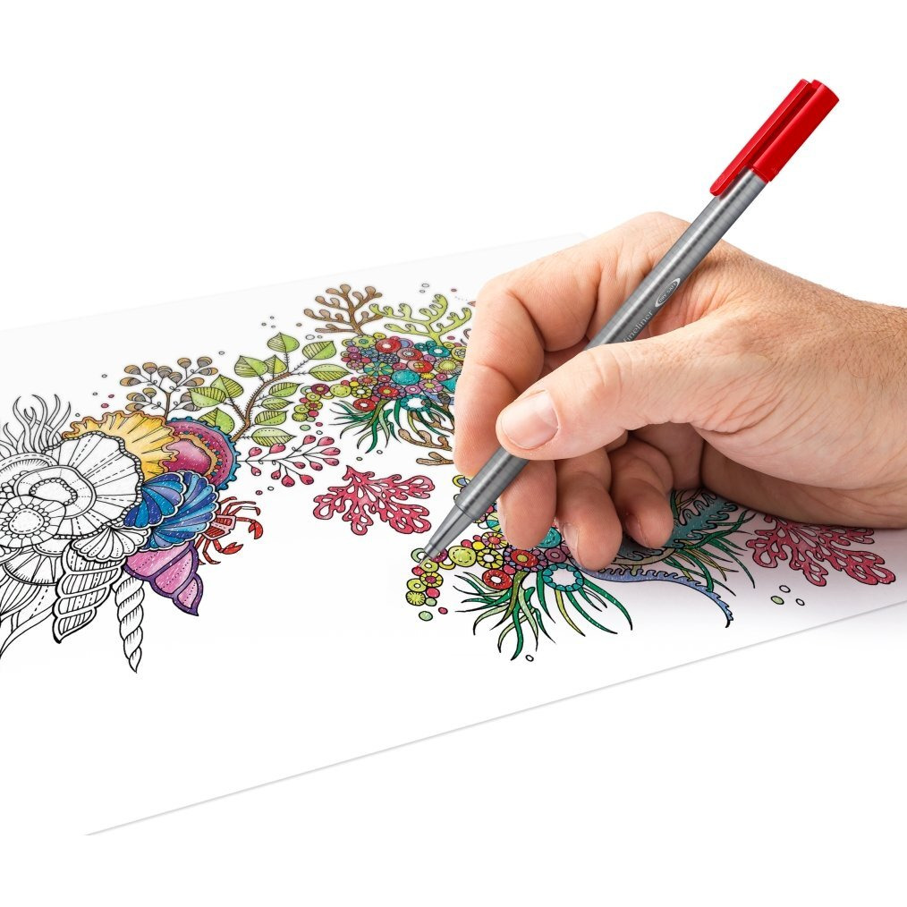 Staedtler 334-2 Triplus Fineliner Tip Pen - Red- Pack of 10