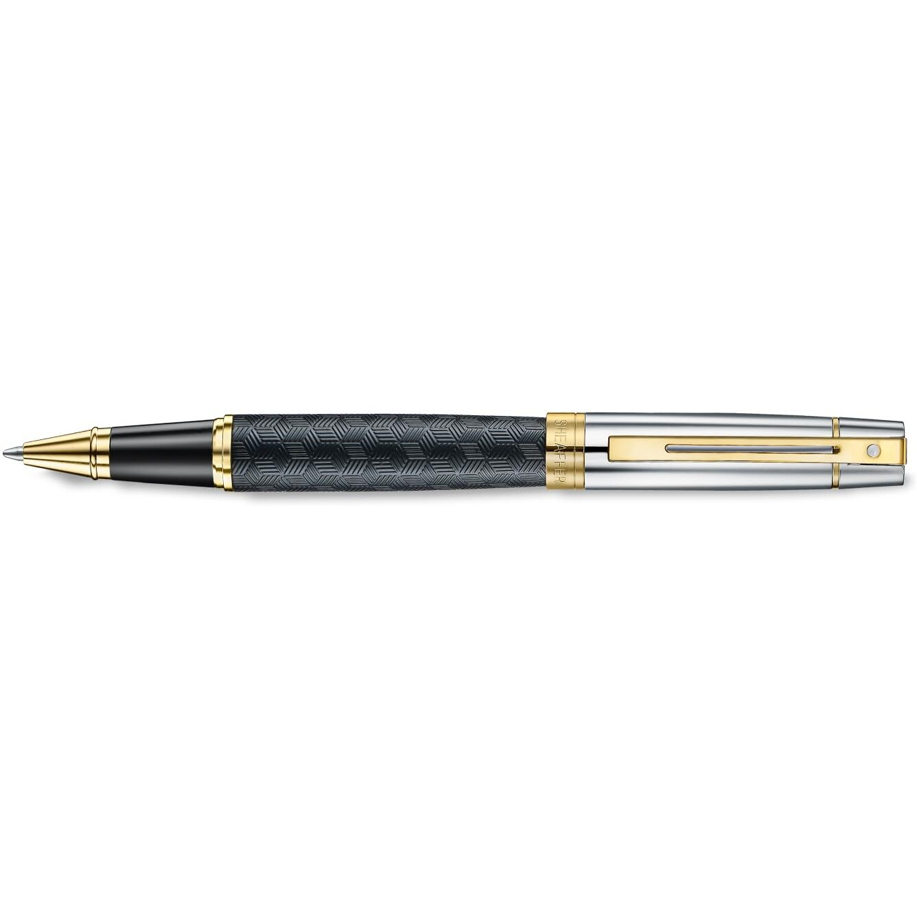 Sheaffer 300 Rollerball Pen| E9347 Engraved Matt Black Barrel and Shiny Chrome Cap with PVD Gold Trims | Premium Rollerball Pen